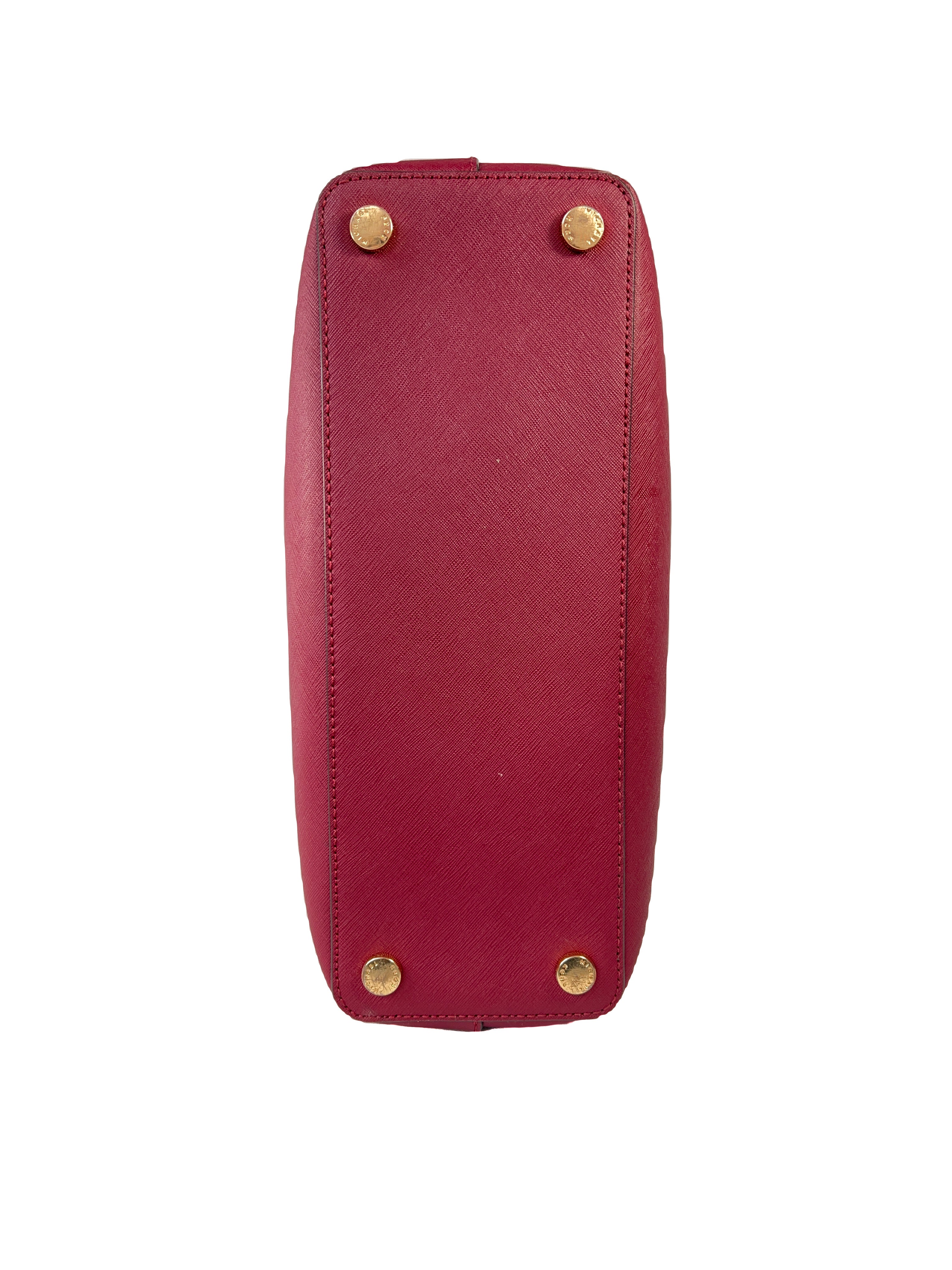 Michael Kors pink and burgundy leather satchel