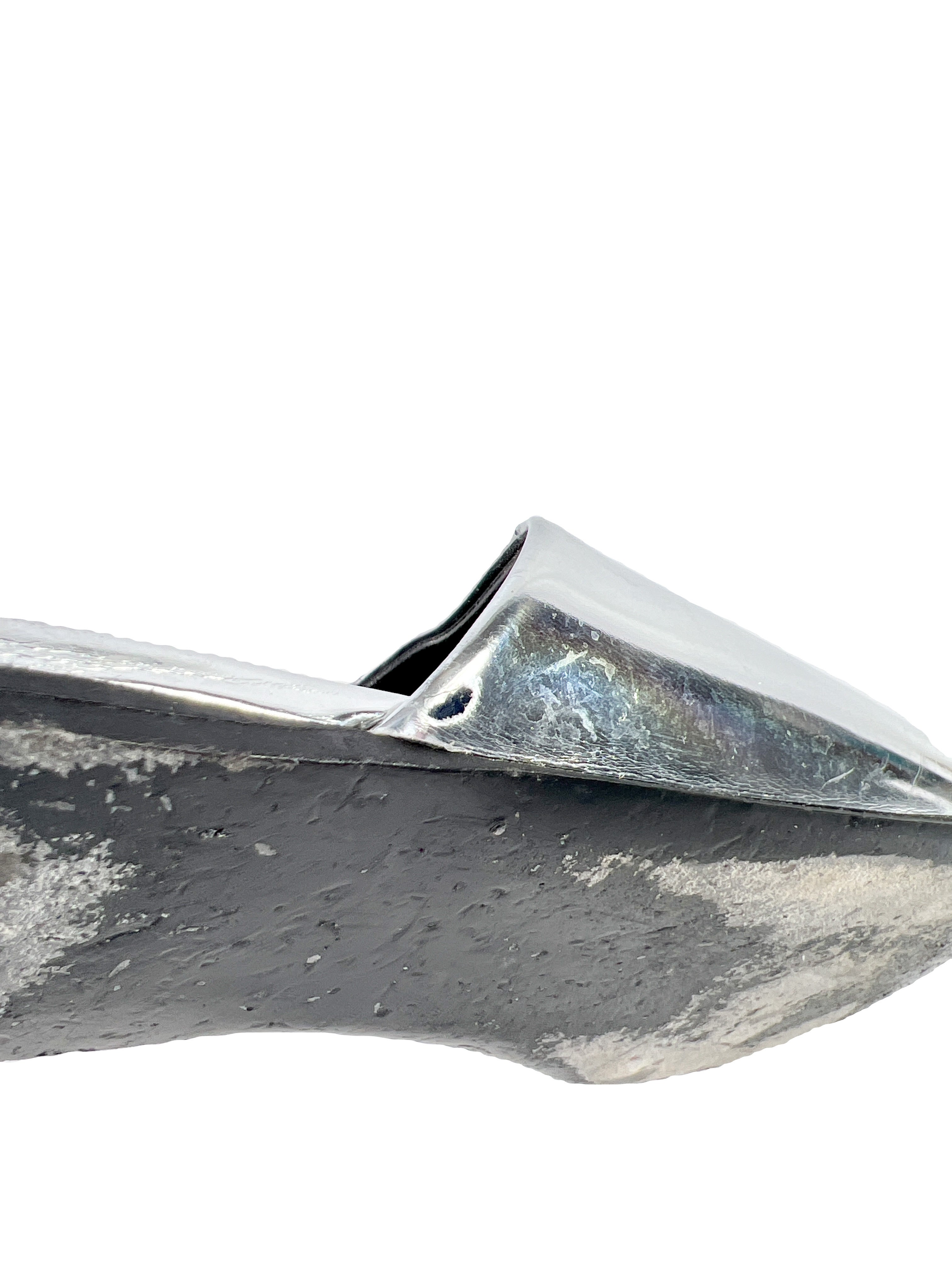 Balenciaga silver mirror logo slides size 37