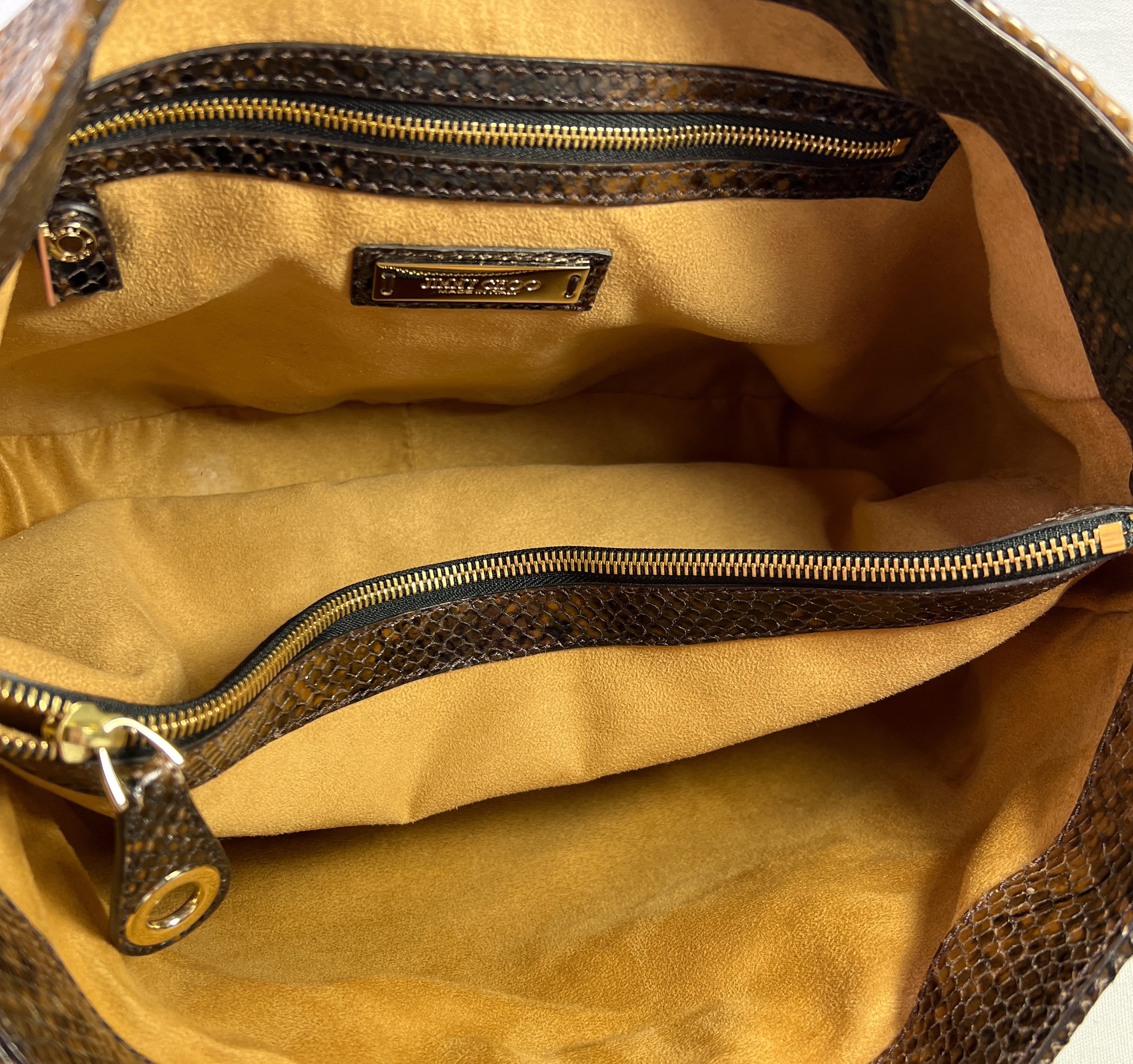 Jimmy Choo brown and black snakeskin tote