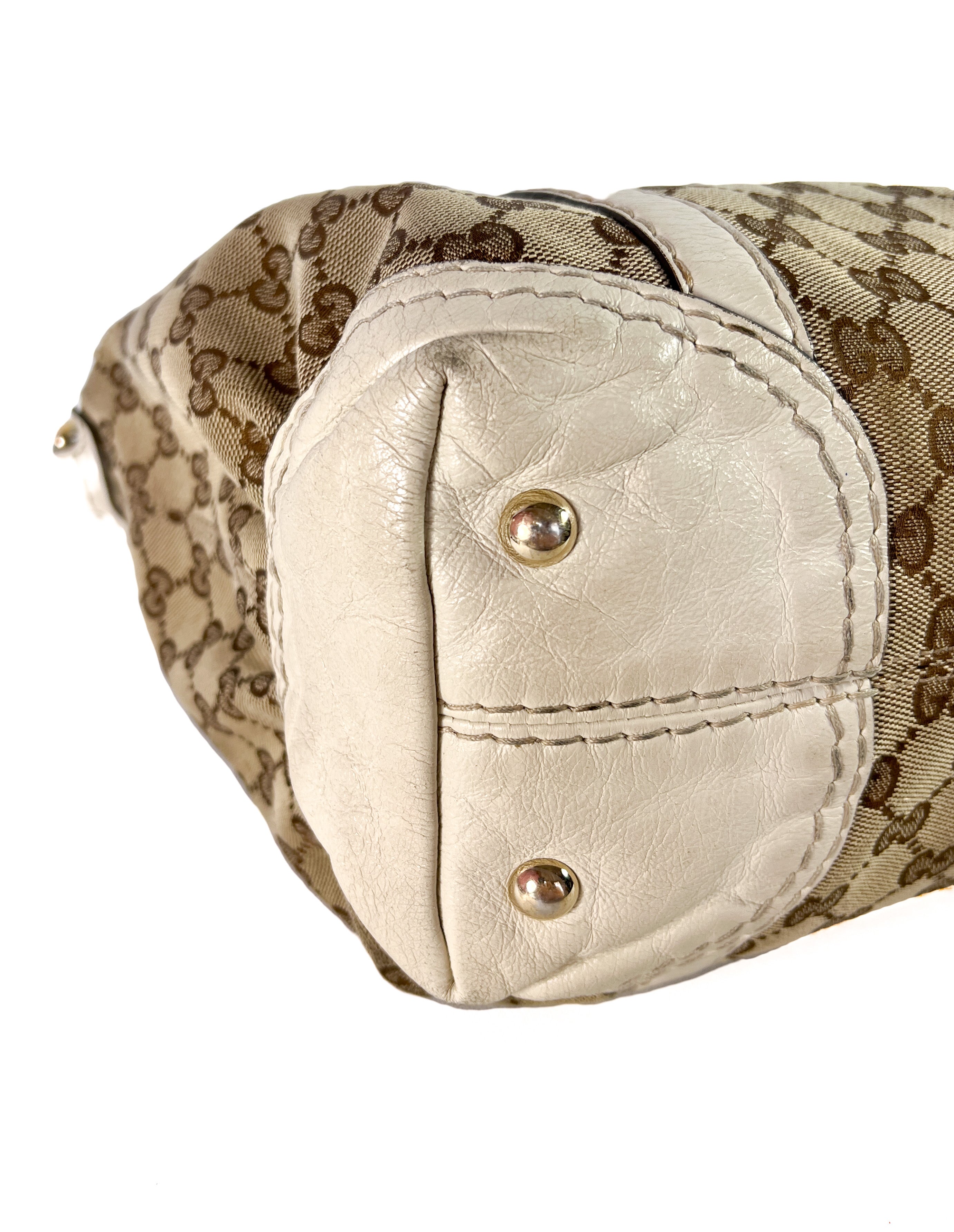 Gucci white and brown signature satchel