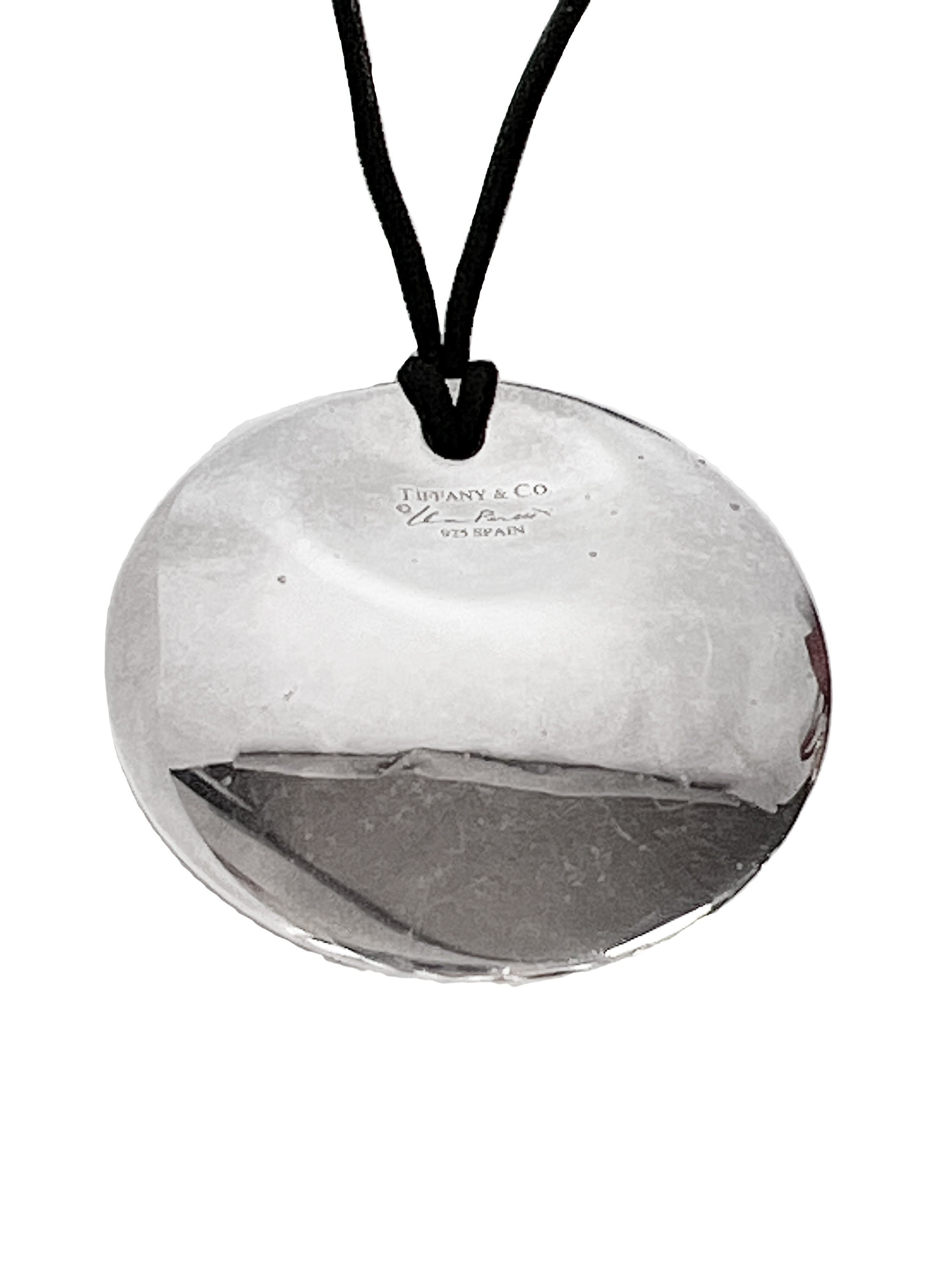 Tiffany & Co Elsa Peretti round silver pendant on cord