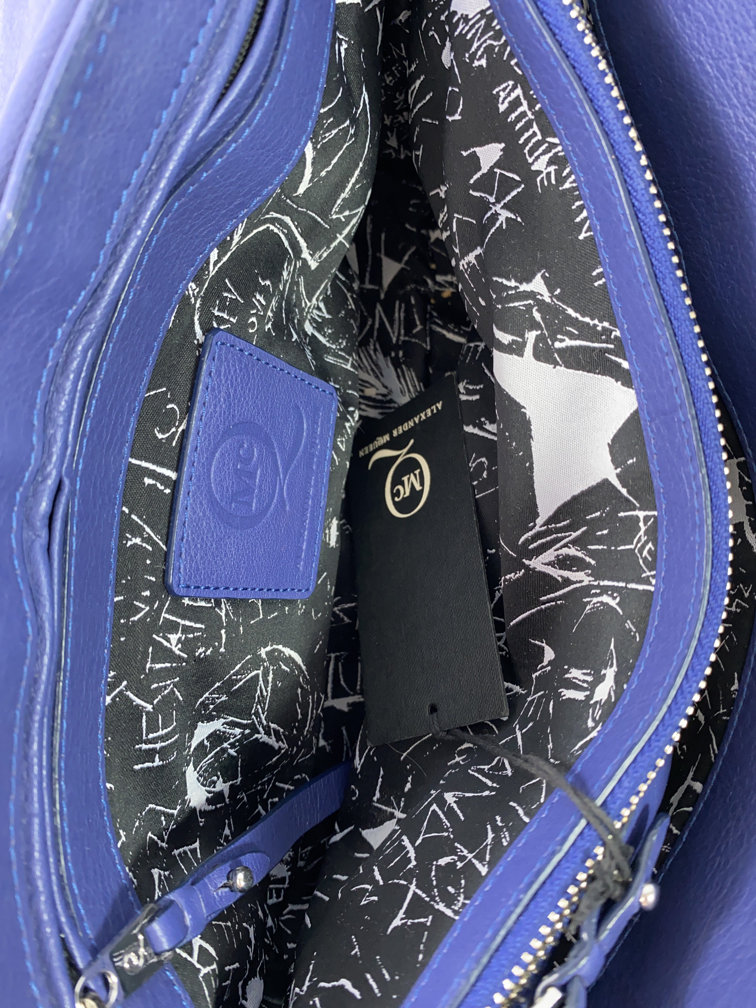 McQ Alexander McQueen blue Clerkenwell shoulder bag retail $750