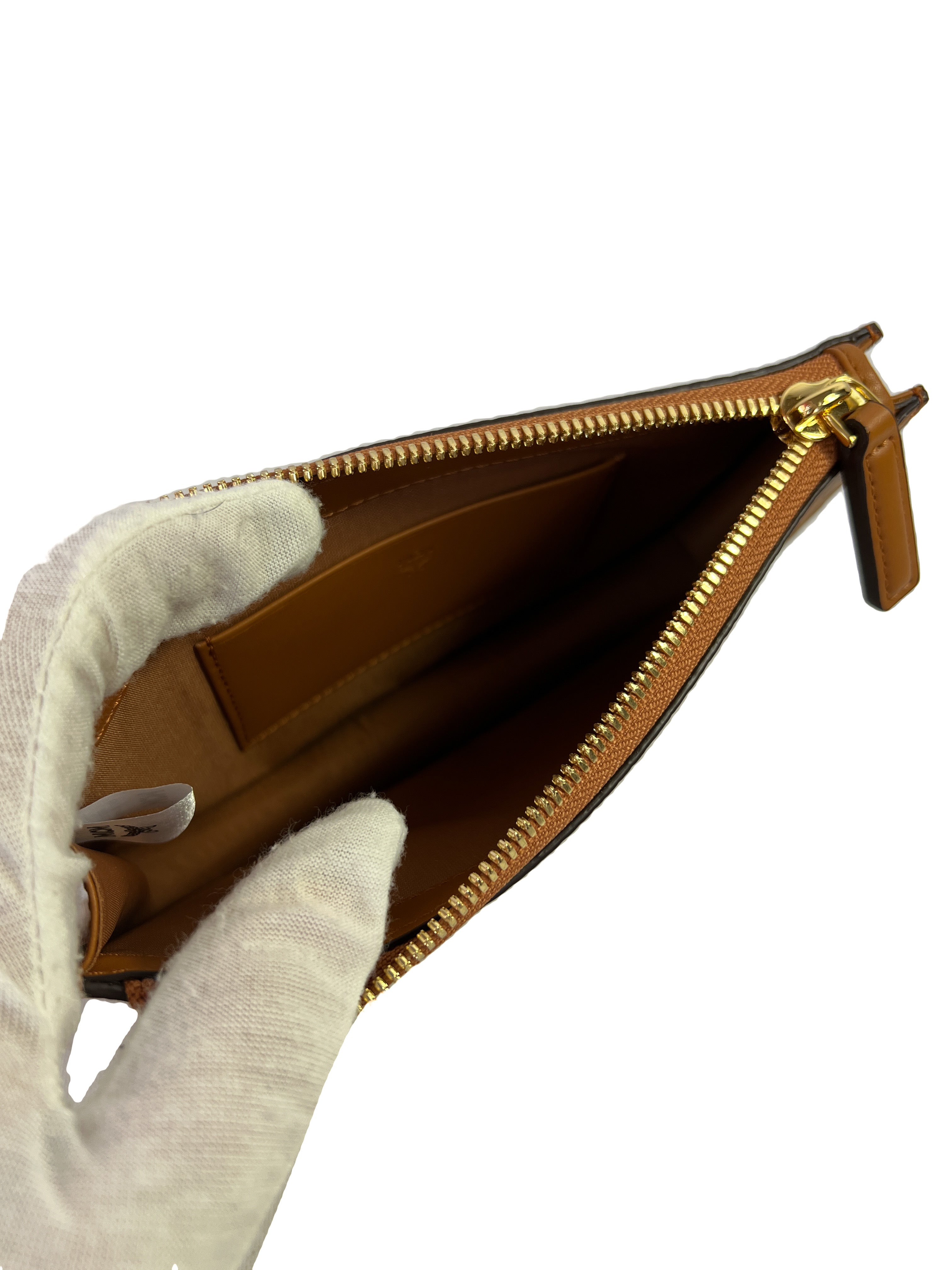 MCM brown visetos leather medium zip pouch