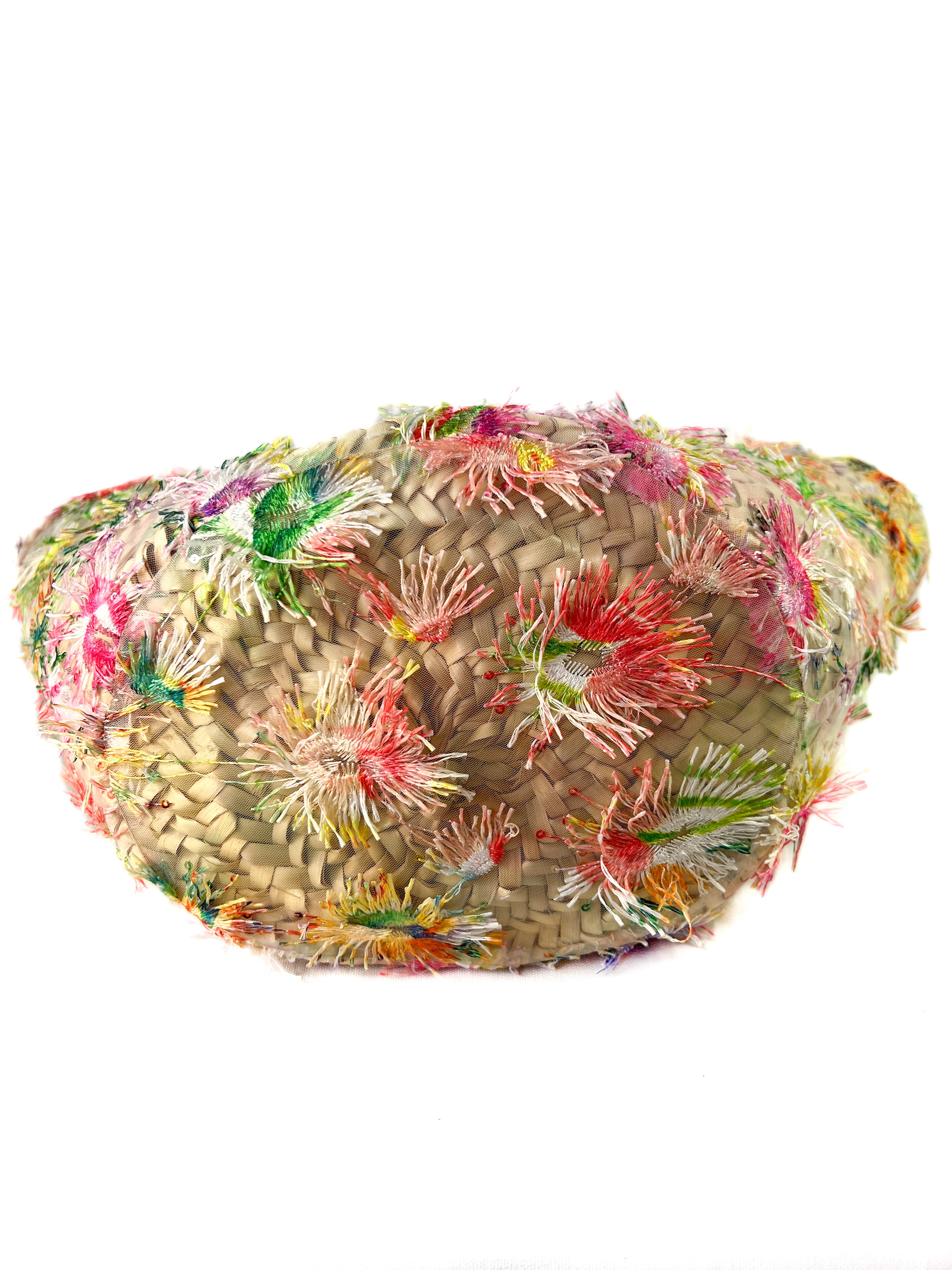 Caterina Bertini embroidered raffia tote