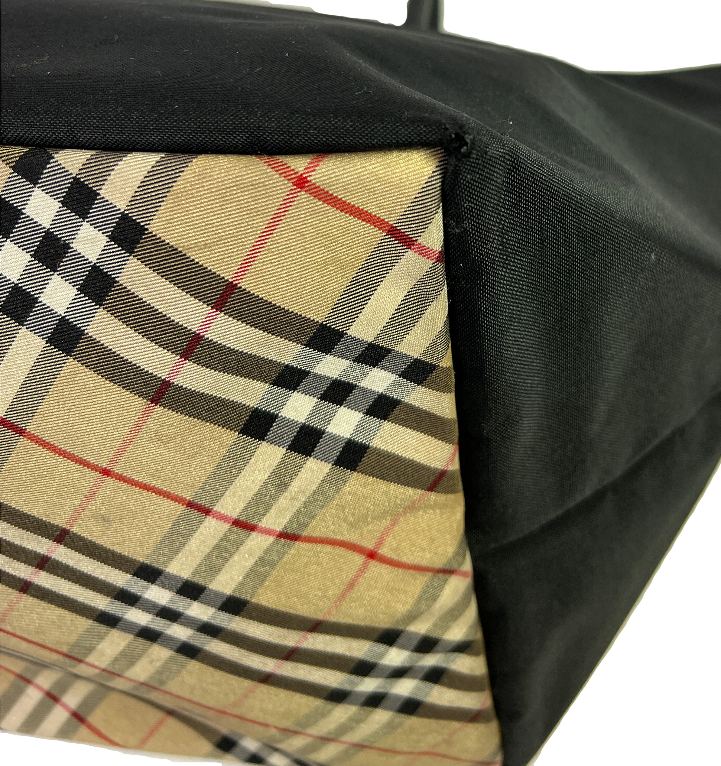 Burberry vintage black plaid nylon tote