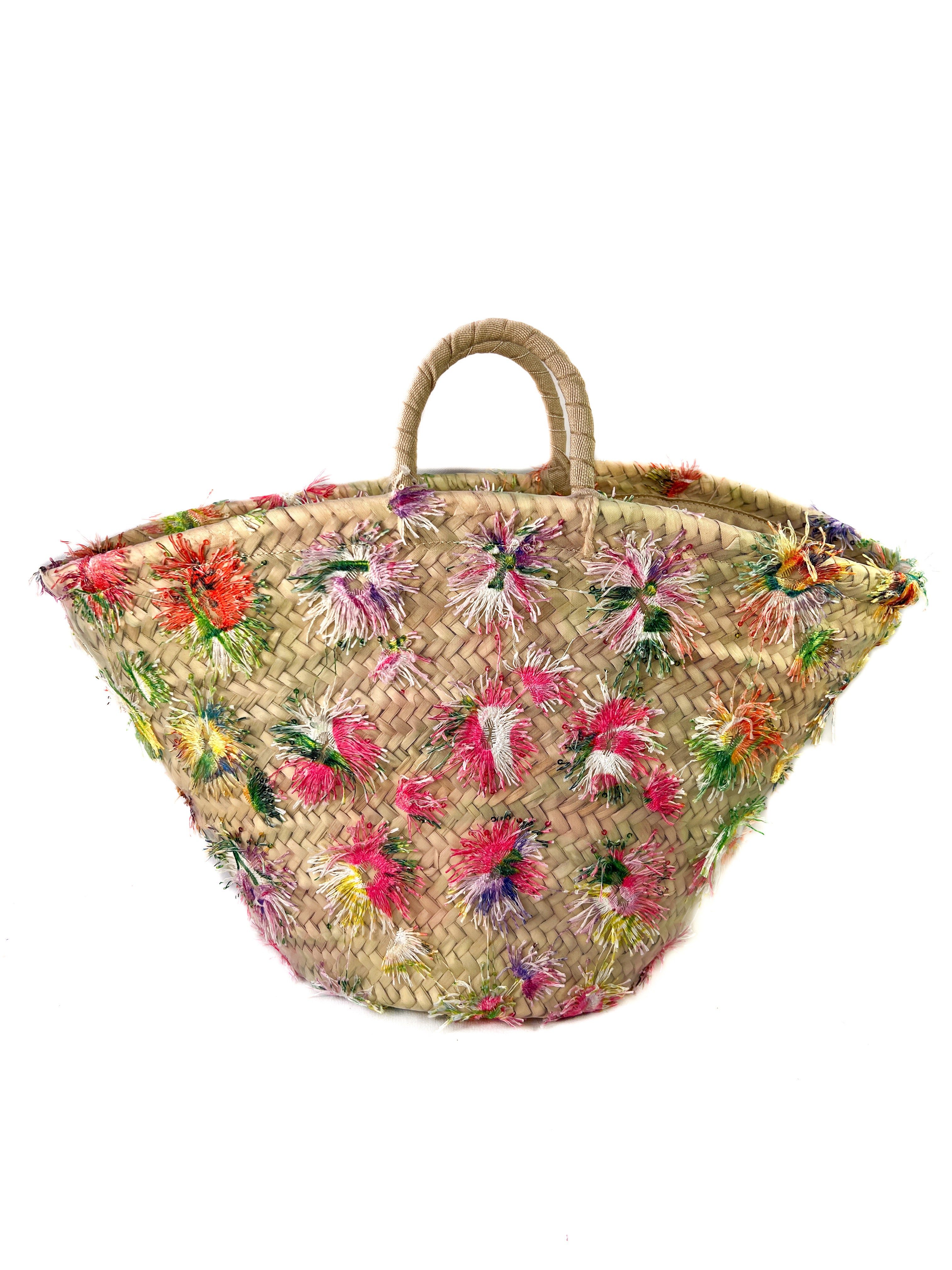 Caterina Bertini embroidered raffia tote