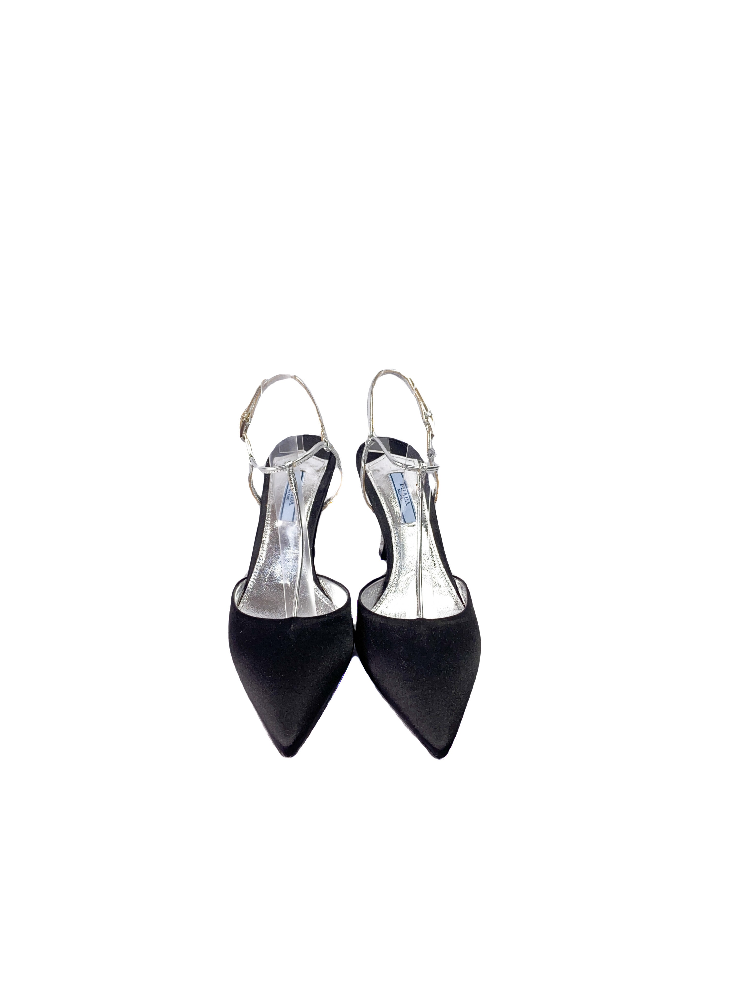 Prada black satin pointed pumps size 39.5