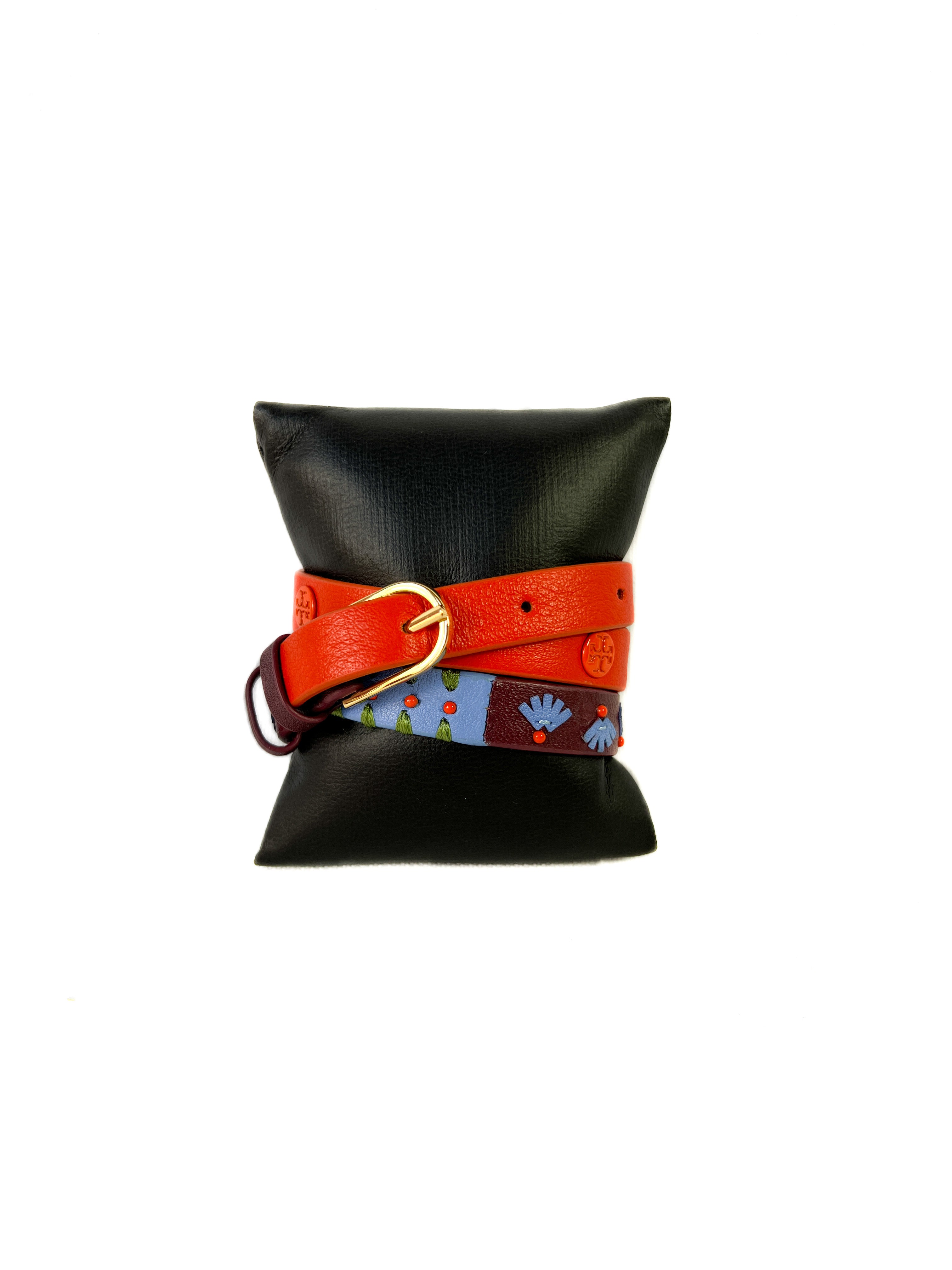 Tory Burch multi color leather wrap buckle bracelet