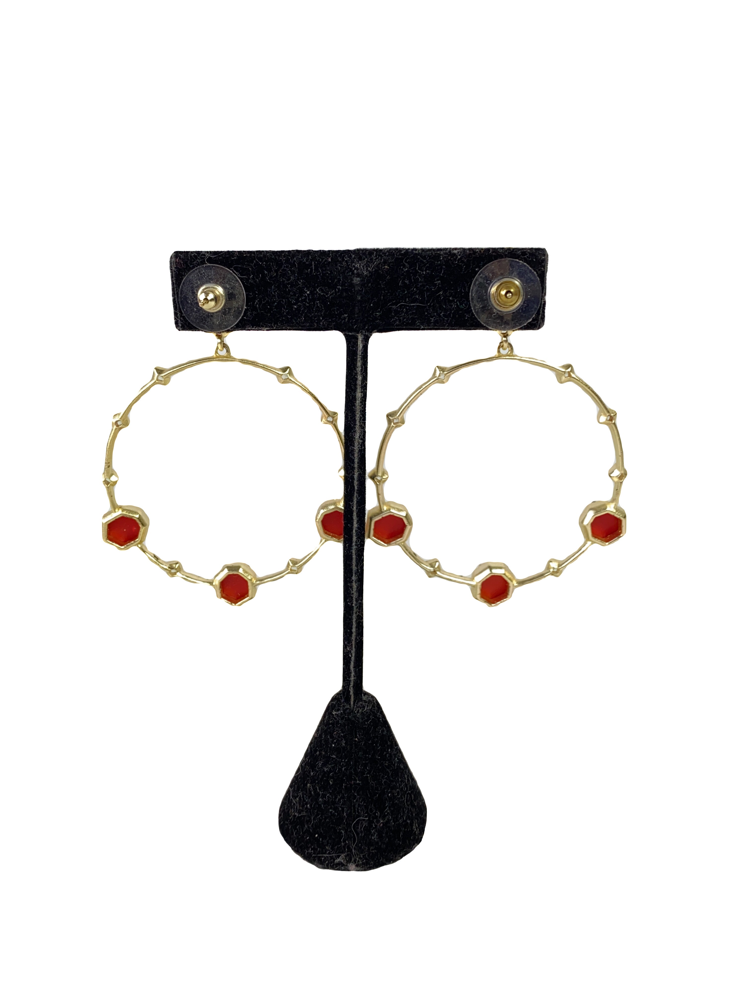 Kendra Scott red and gold tone hoop earrings