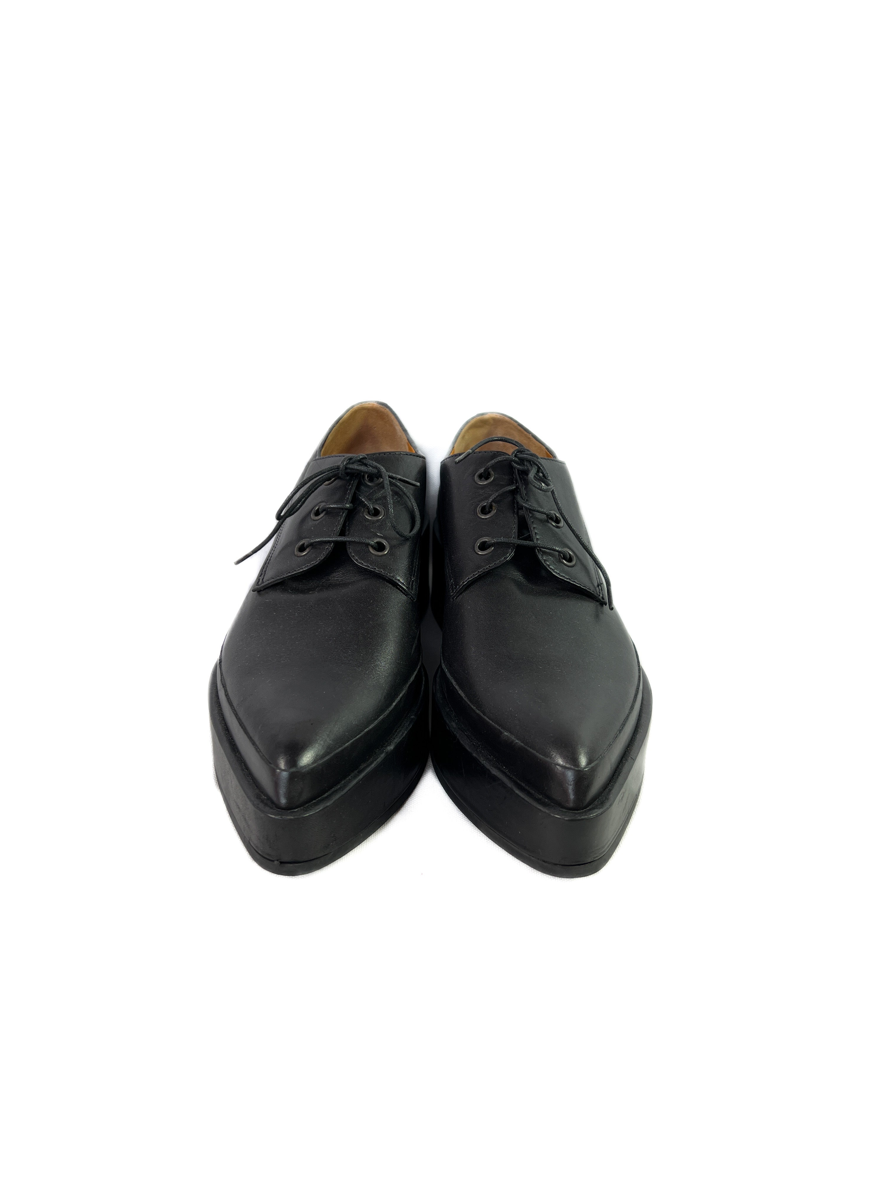 Jil Sander black leather pointed platform shoes size 39