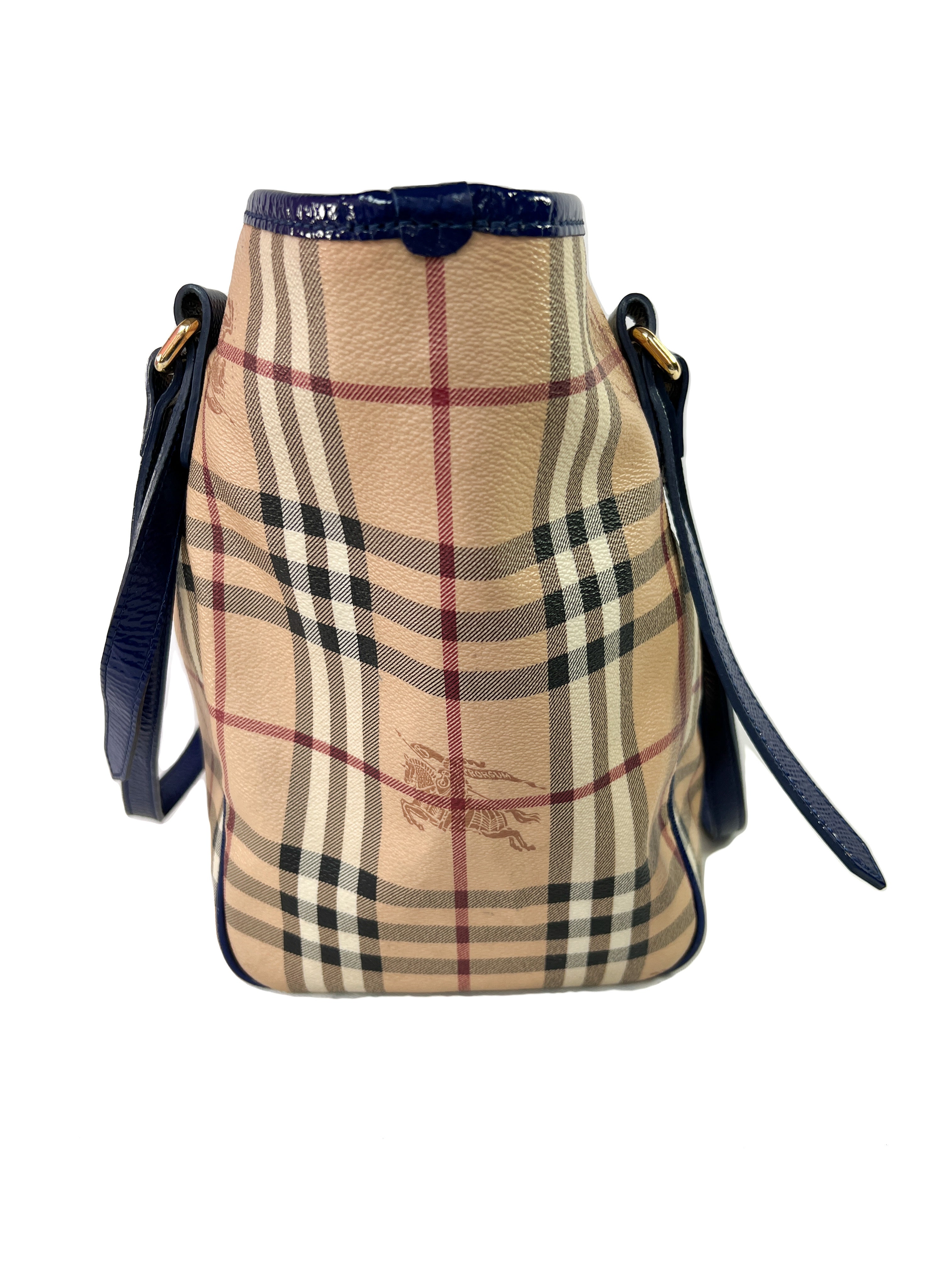 Burberry plaid and royal blue tote