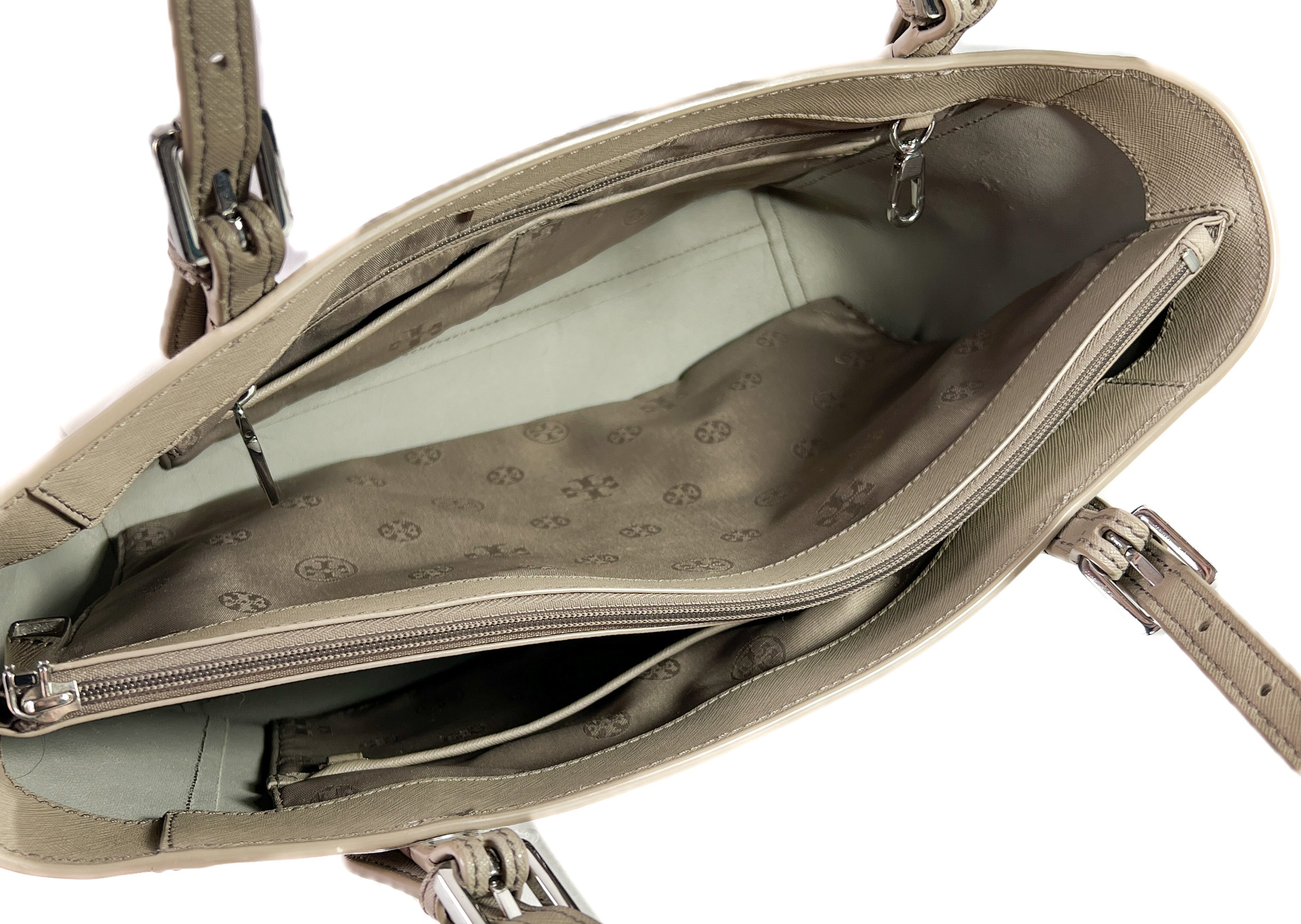 Tory Burch light gray leather tote