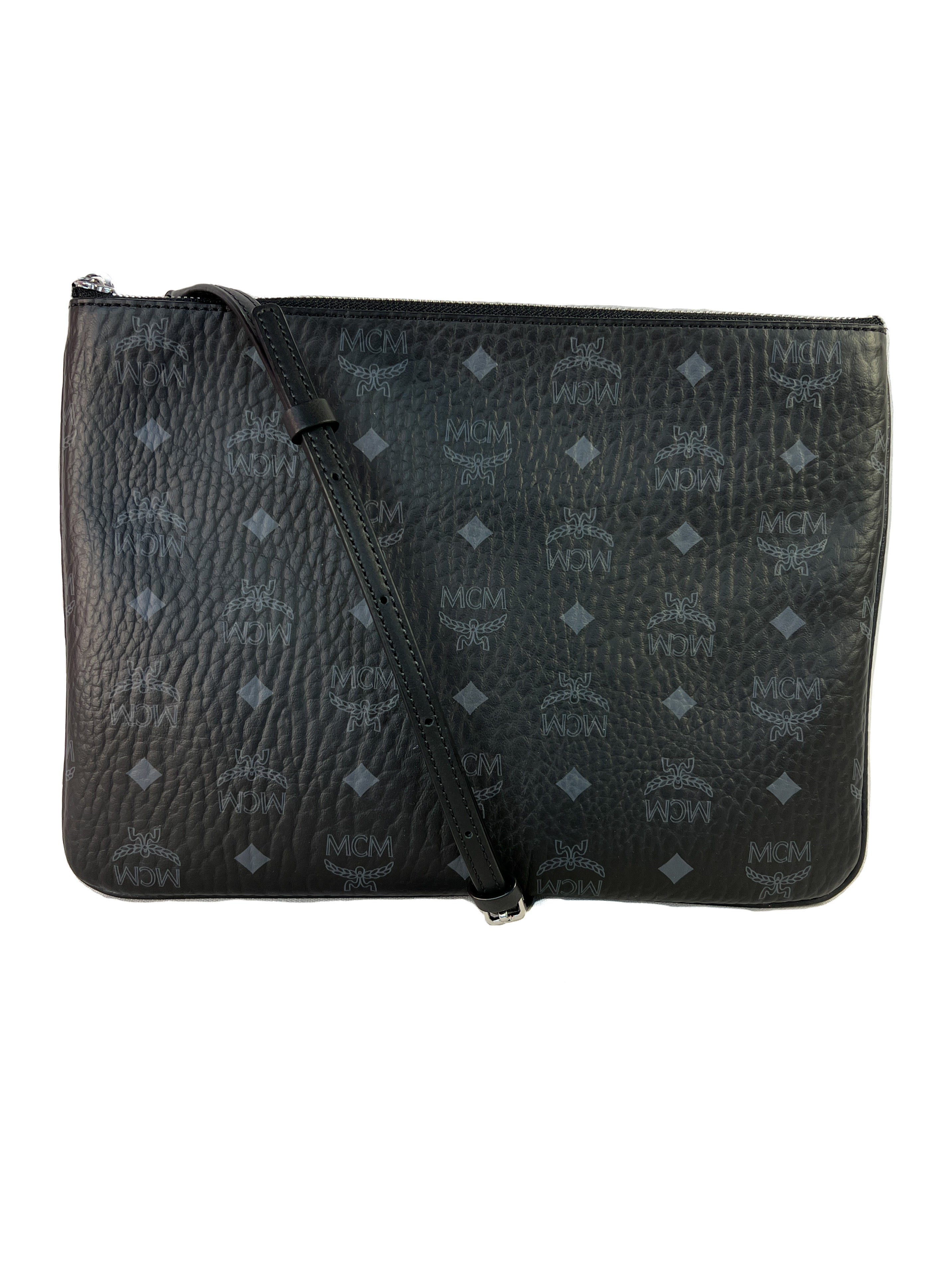 MCM black visetos slim pouch crossbody