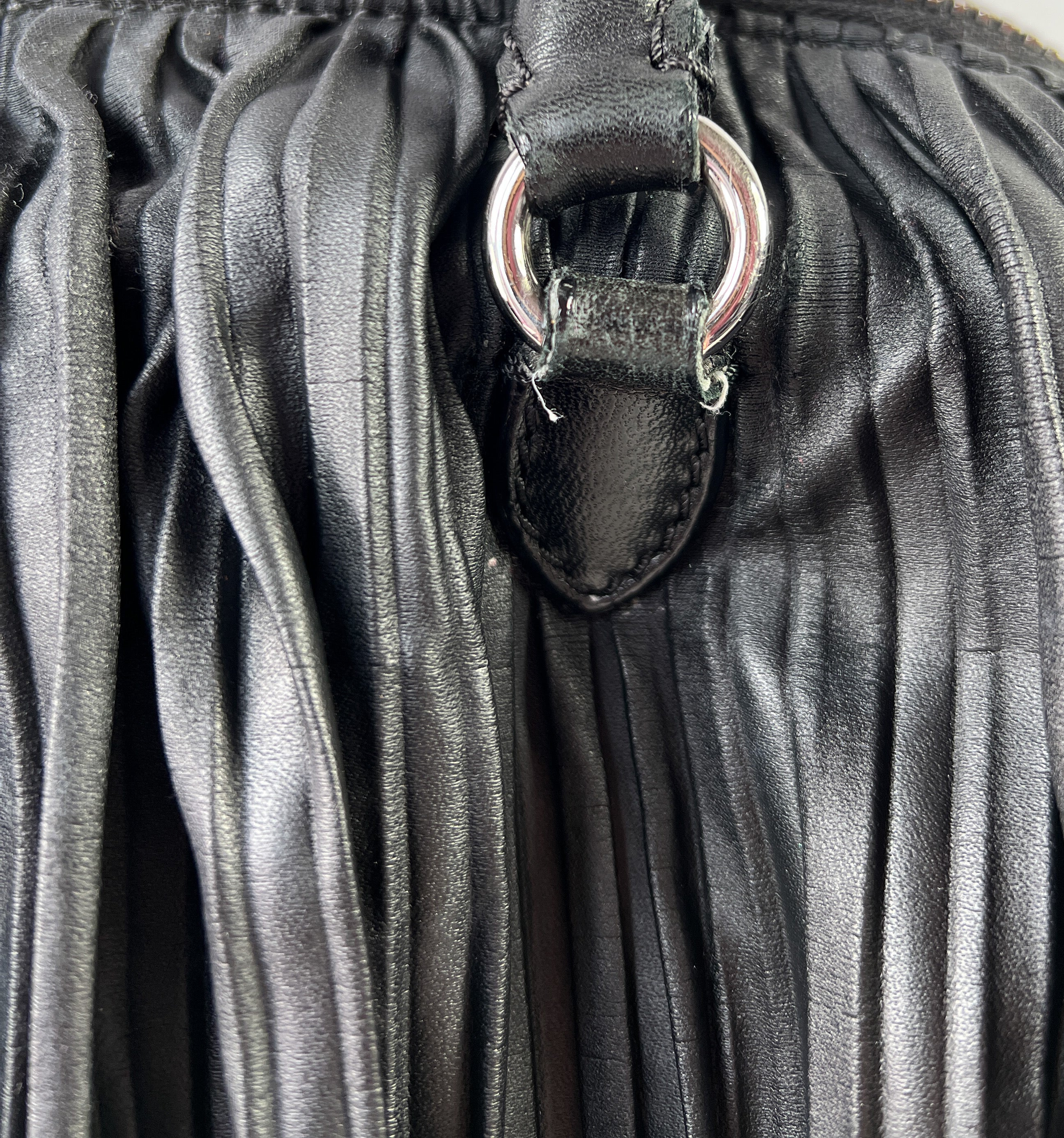 Valentino Garavani black floral leather pleated satchel