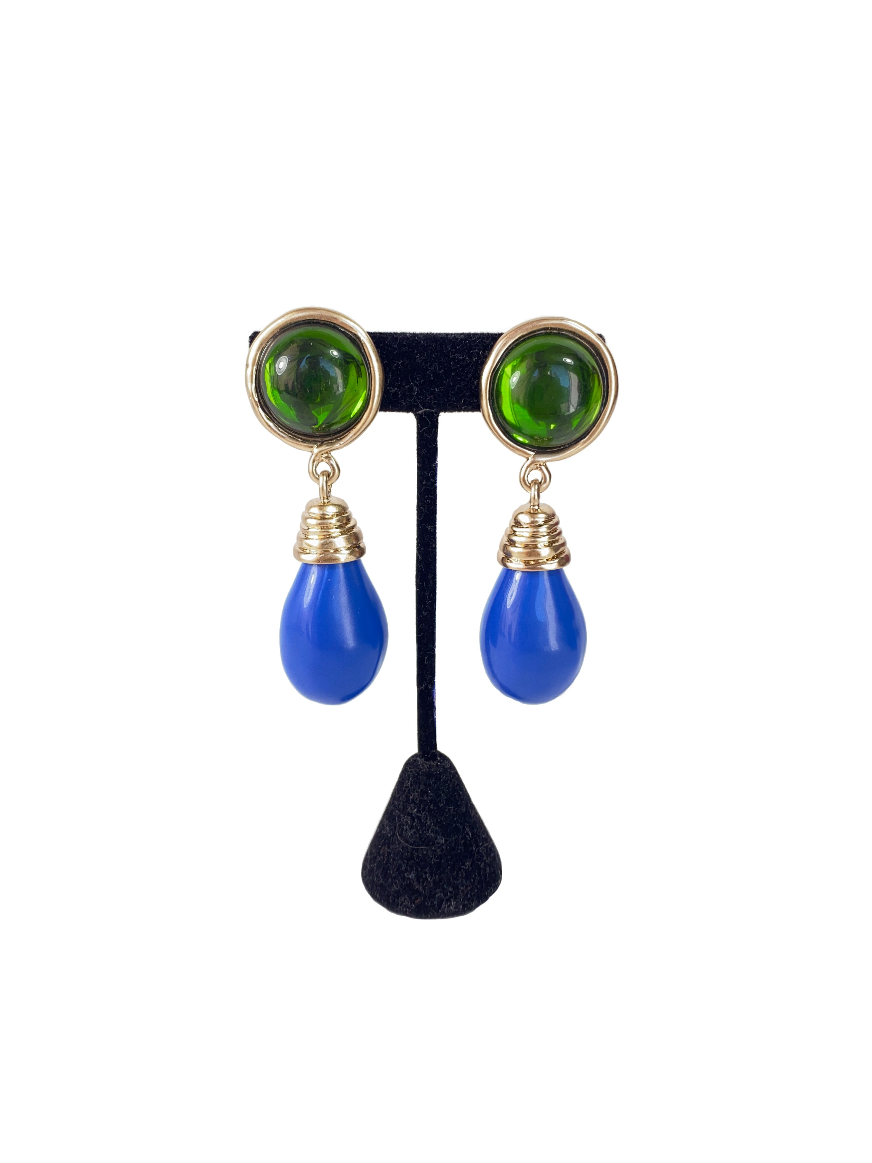 Tory Burch blue and green clip on stone drop earrings NEW