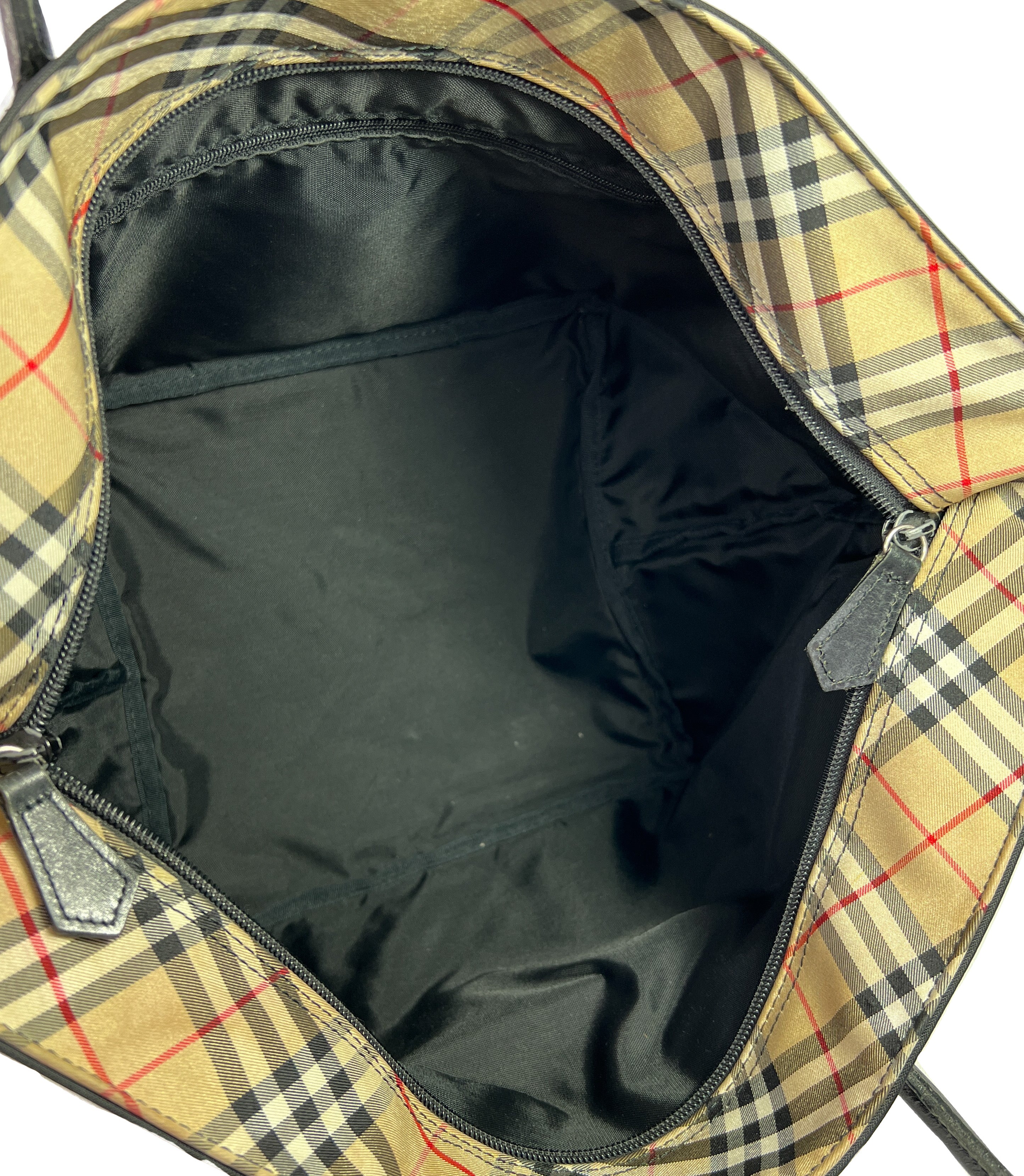 Burberry vintage black plaid nylon tote