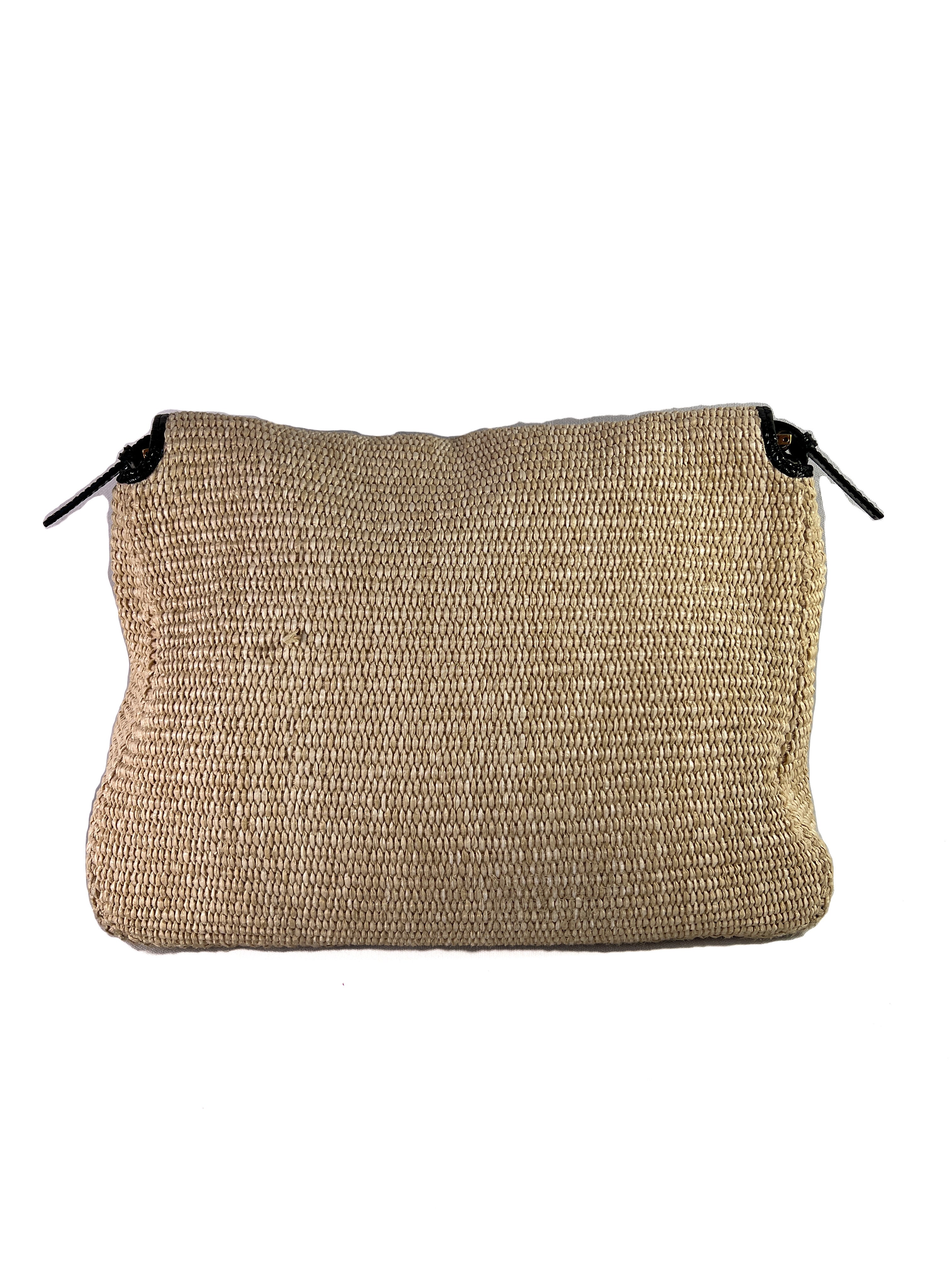 Fendi raffia & black patent mama forever shoulder bag