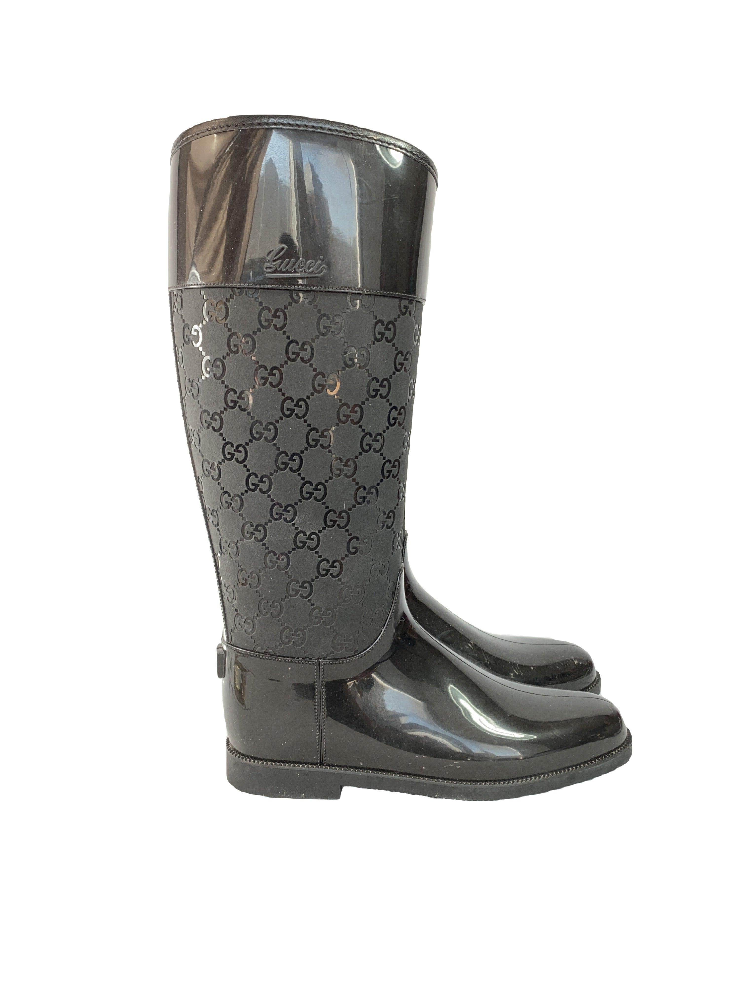 Gucci black signature rain boots size 38