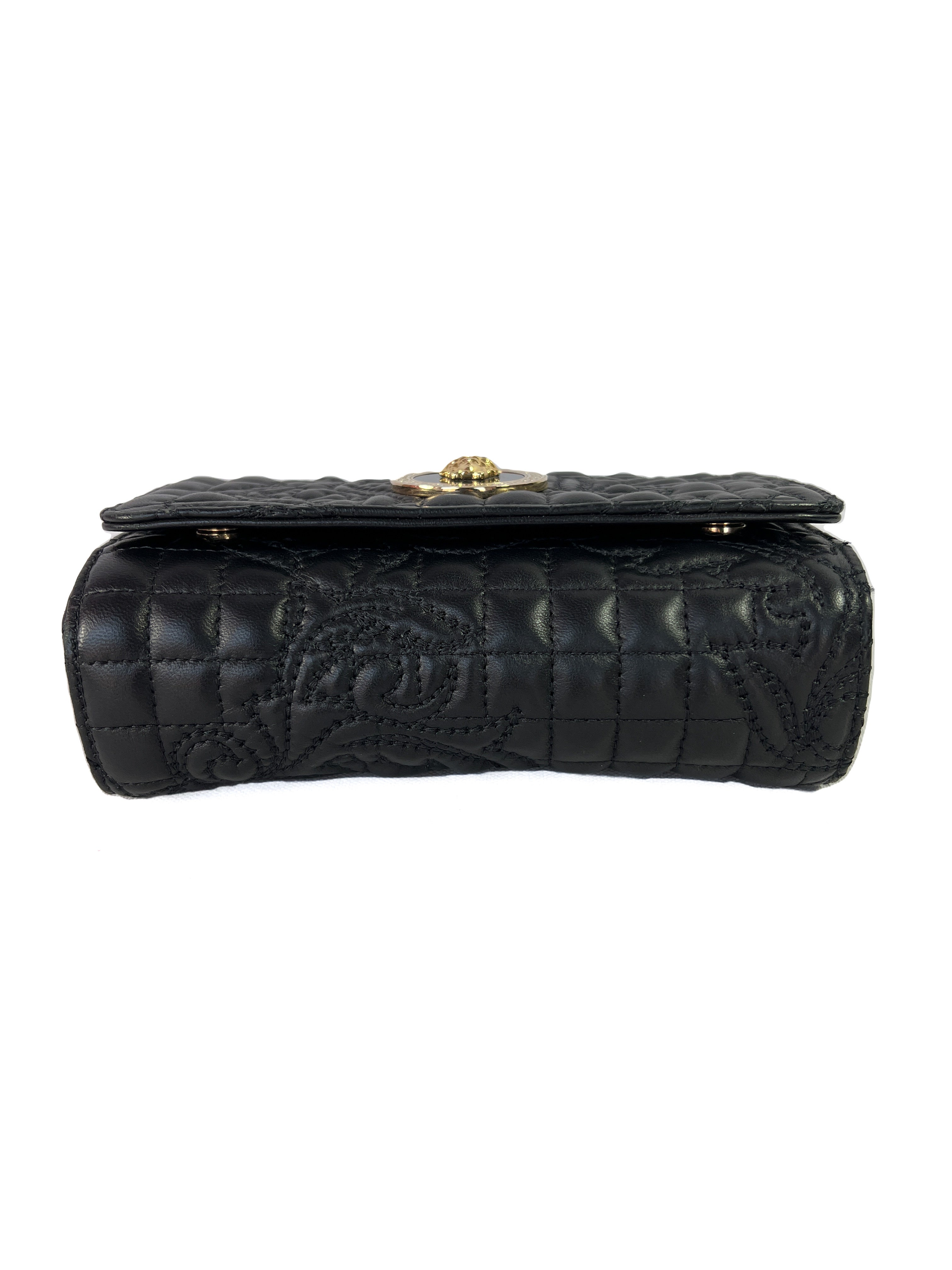 Versace black quilted leather mini crossbody