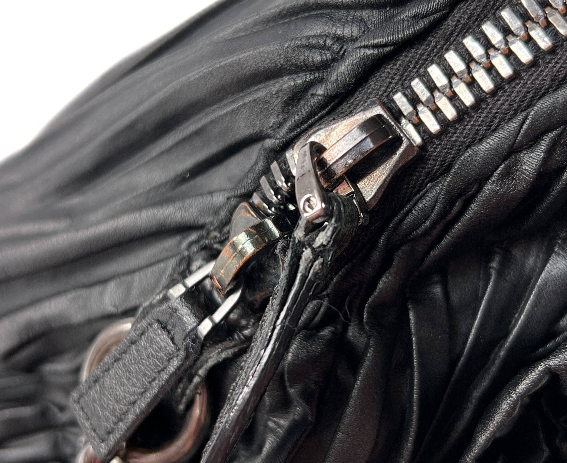 Valentino Garavani black floral leather pleated satchel