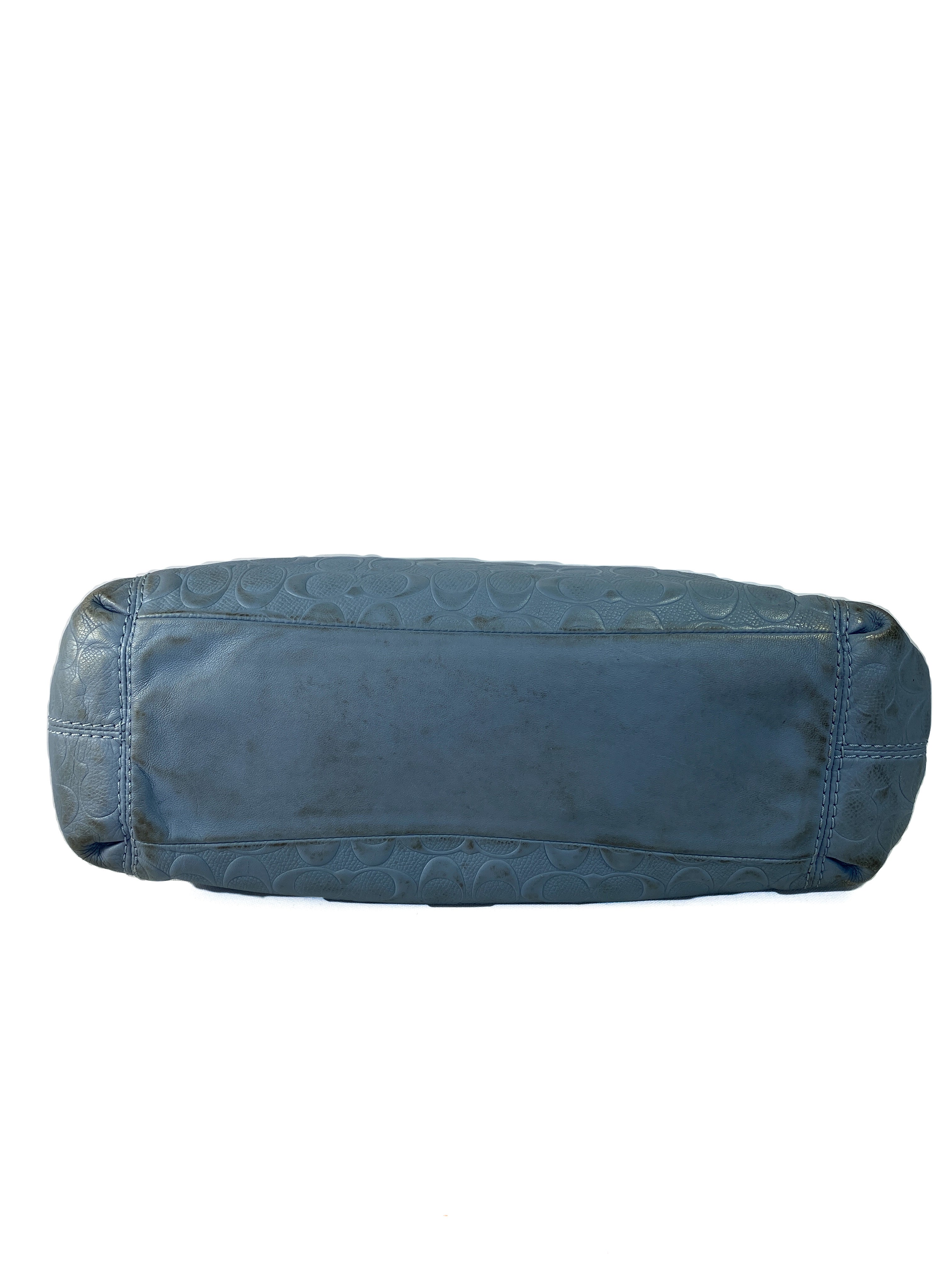 Coach blue leather embossed signature shoulder bag AS IS