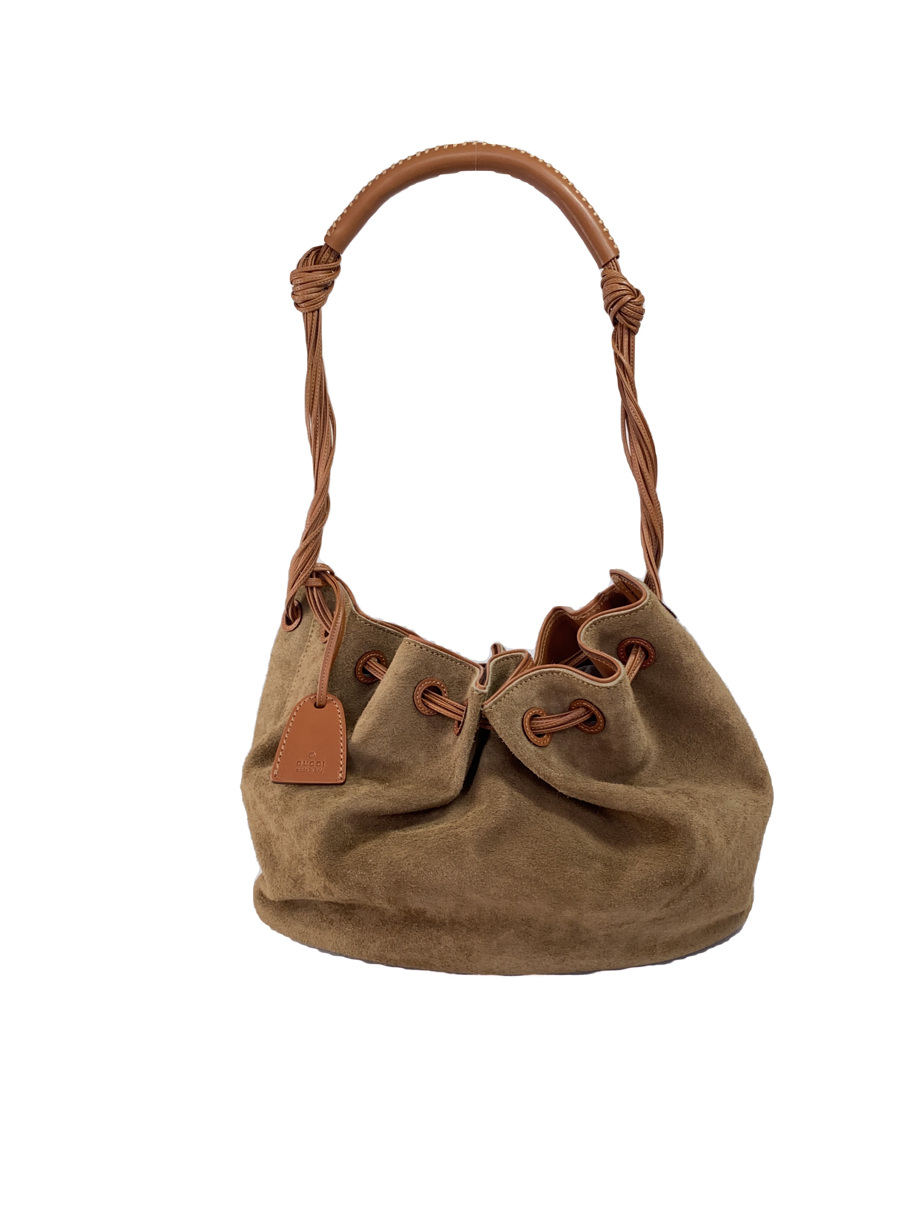 Gucci vintage suede leather drawstring bag