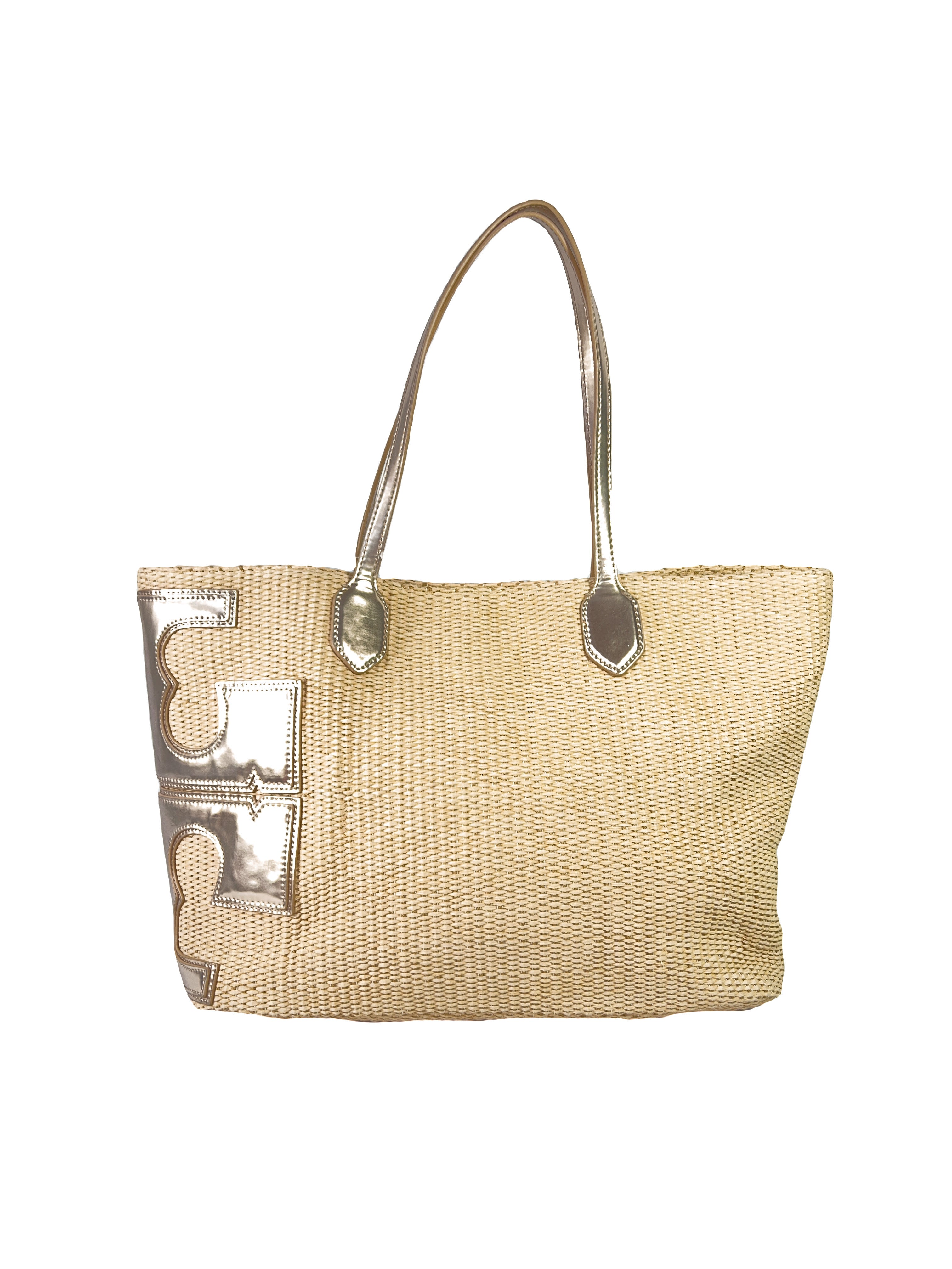 Tory Burch raffia leather tote