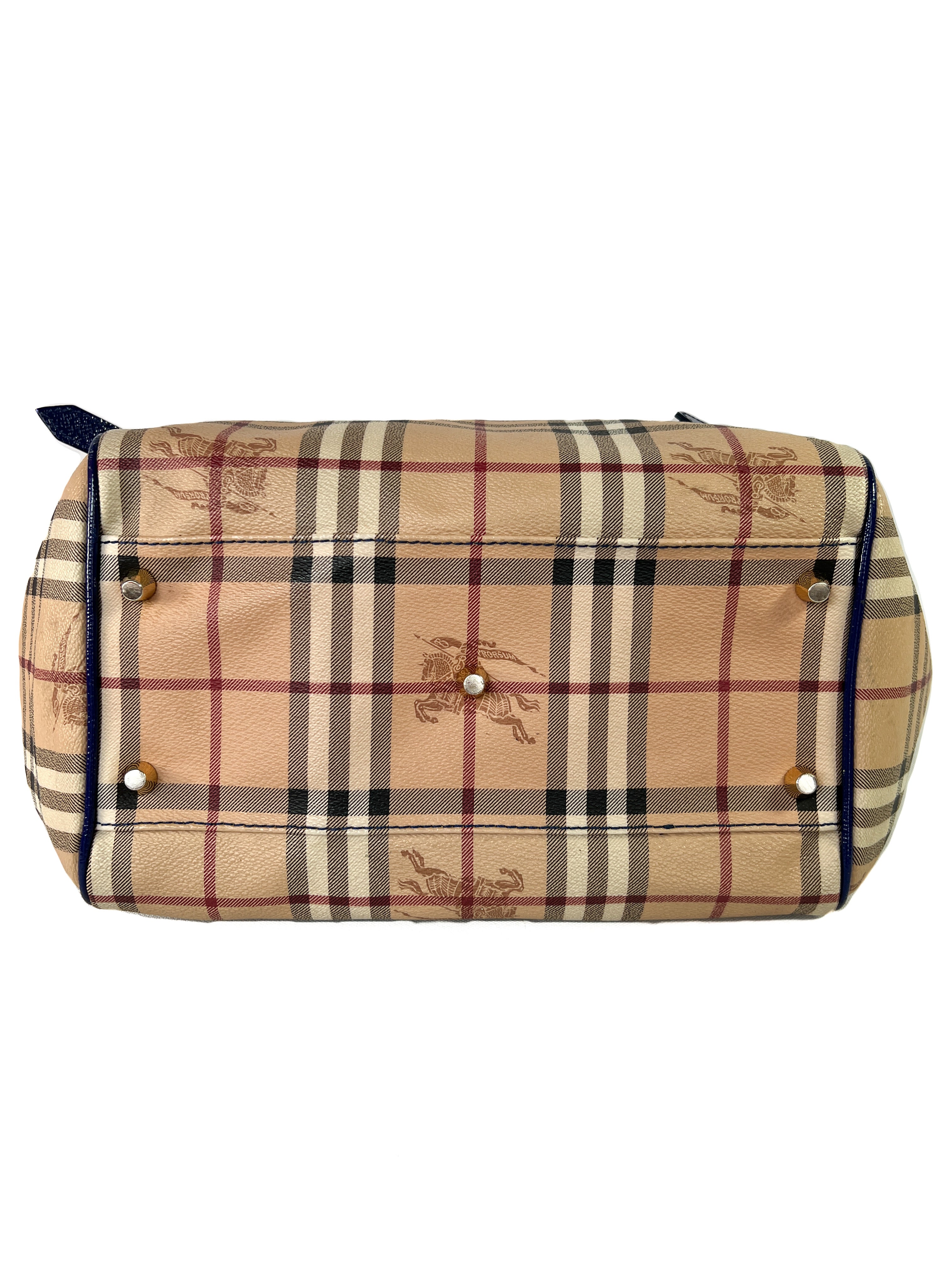 Burberry plaid and royal blue tote