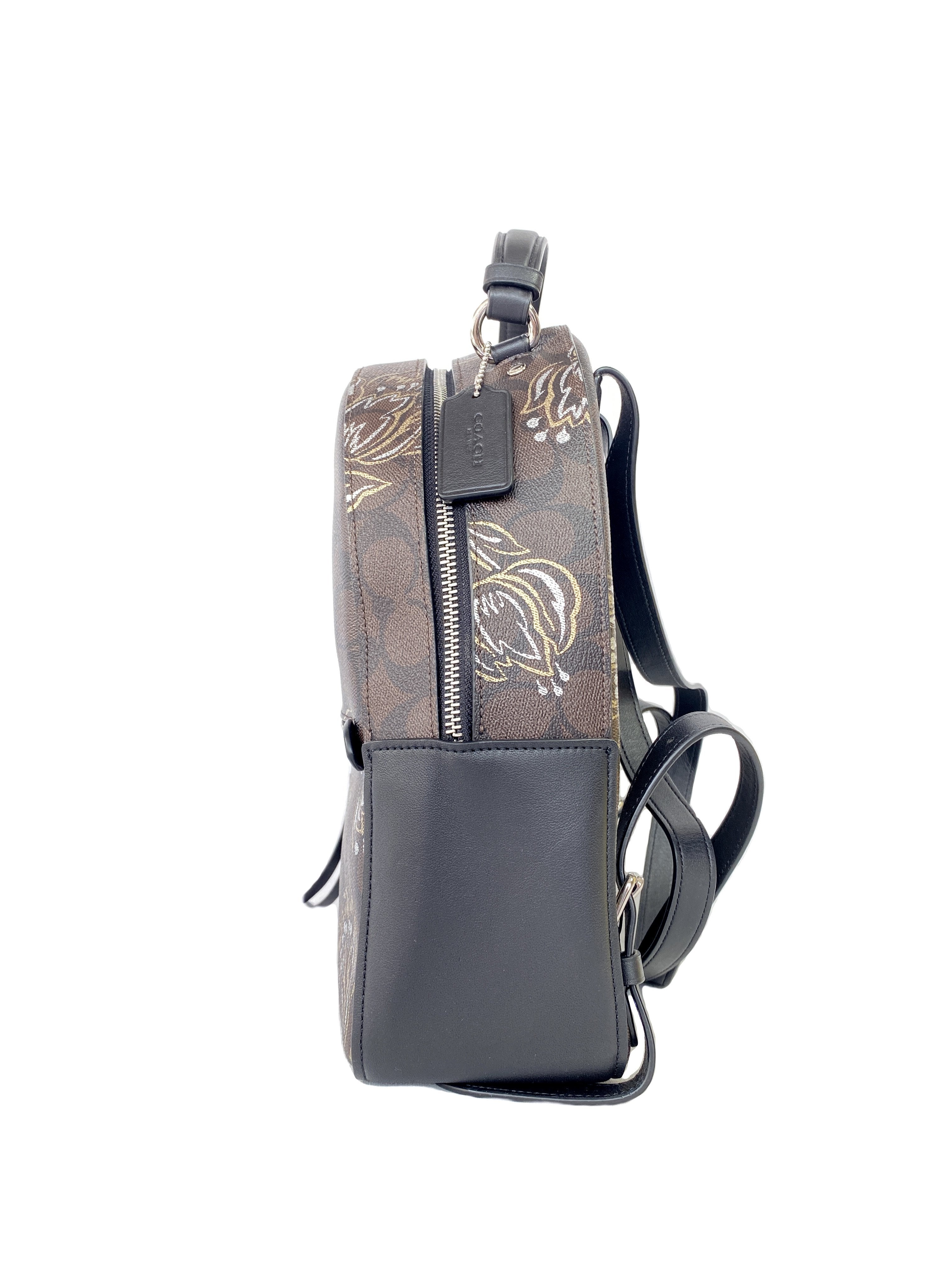 Coach black and brown signature floral backpack