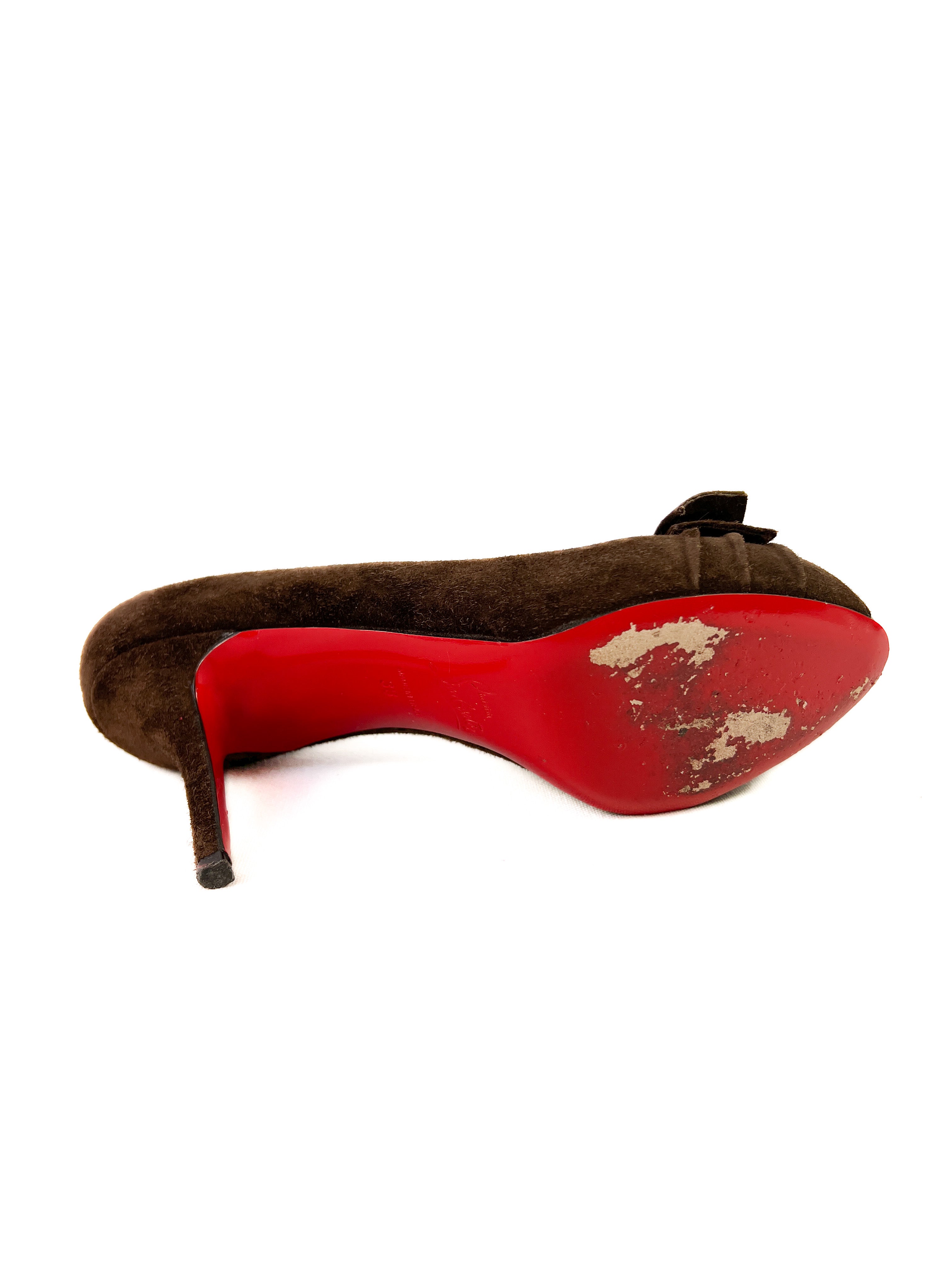 Christian Louboutin brown suede peep toe pumps size 38