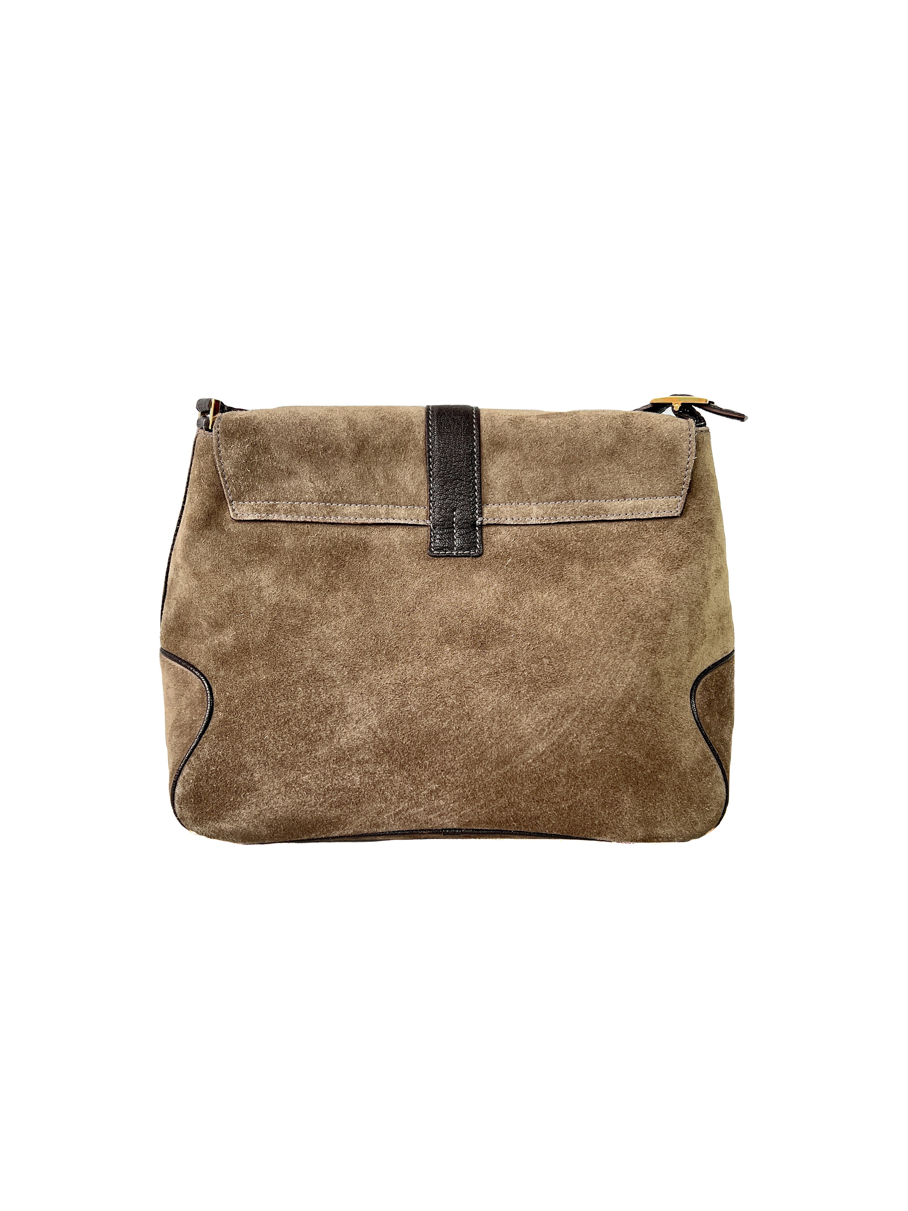 Salvatore Ferragamo taupe suede shoulder bag