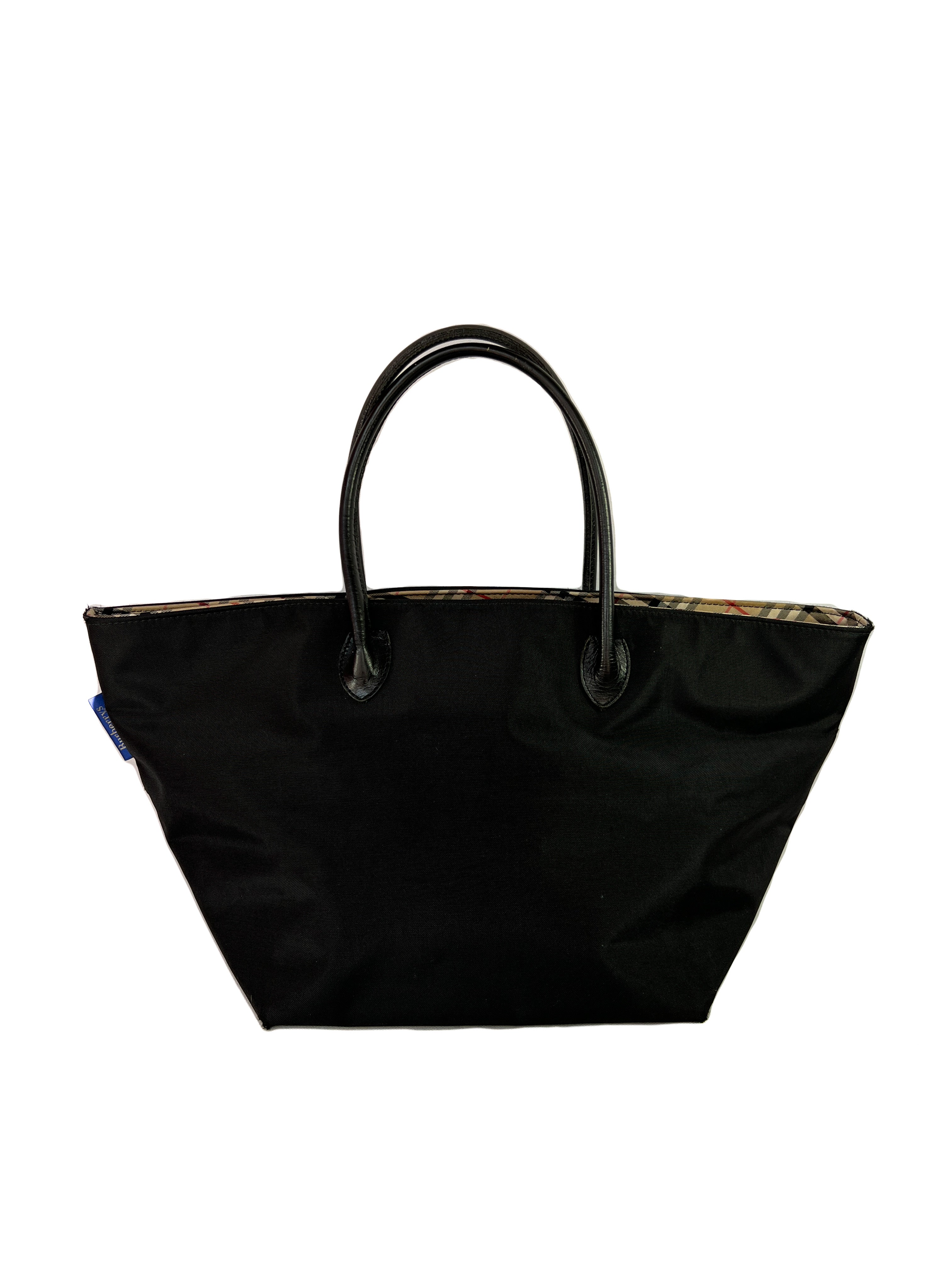 Burberry vintage black plaid nylon tote