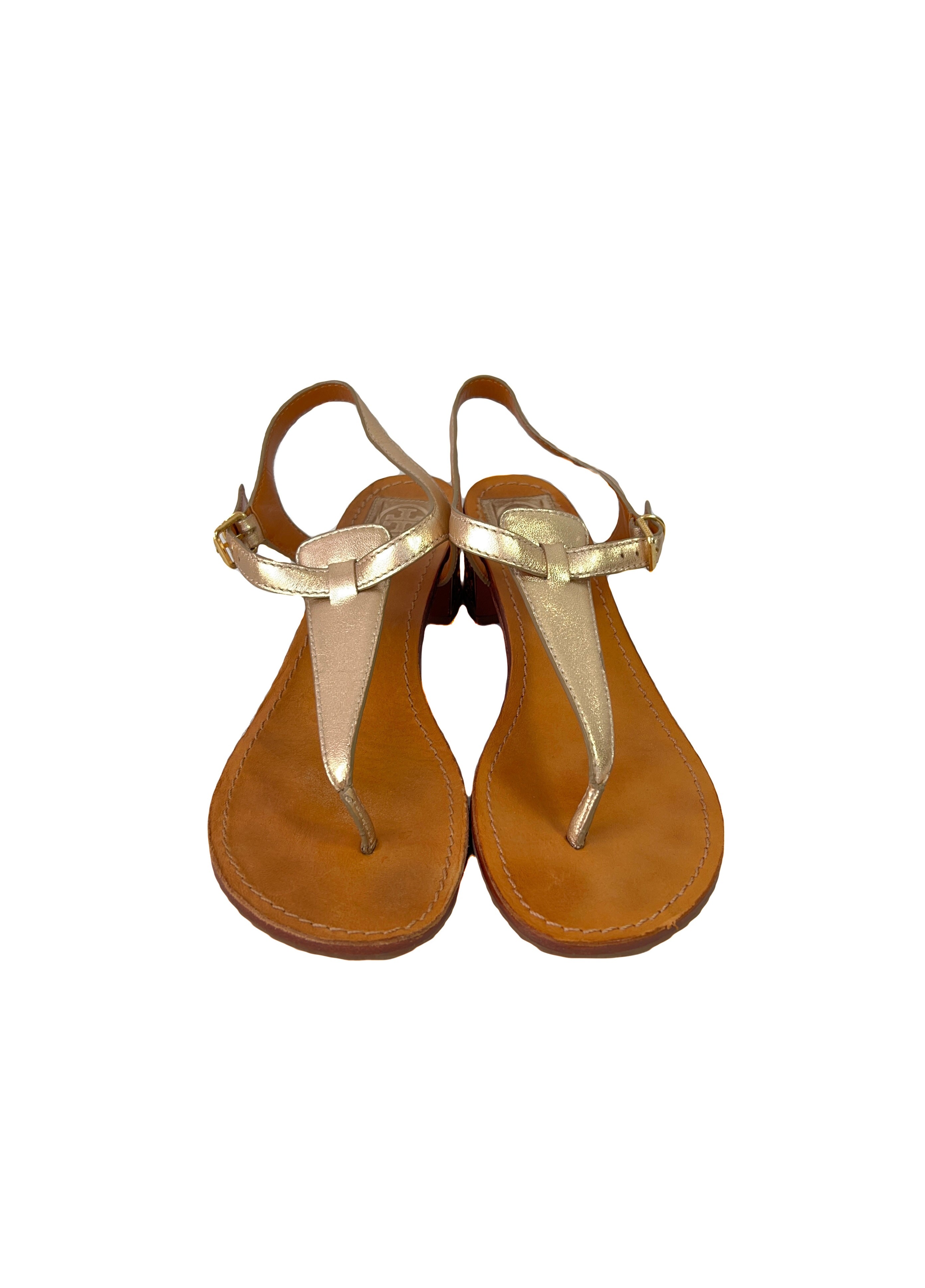 Tory Burch gold metallic leather heeled sandals size 9