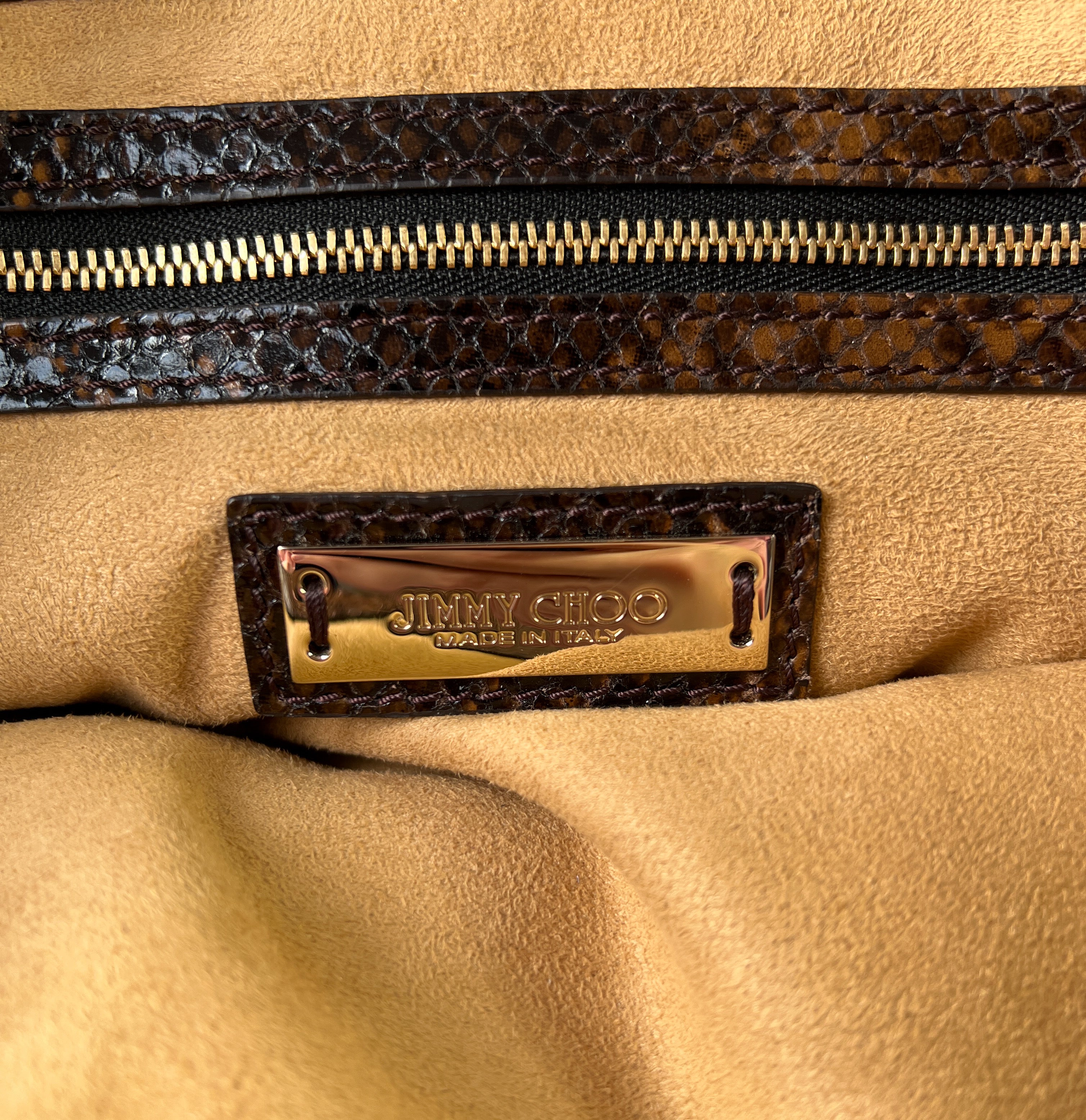 Jimmy Choo brown and black snakeskin tote