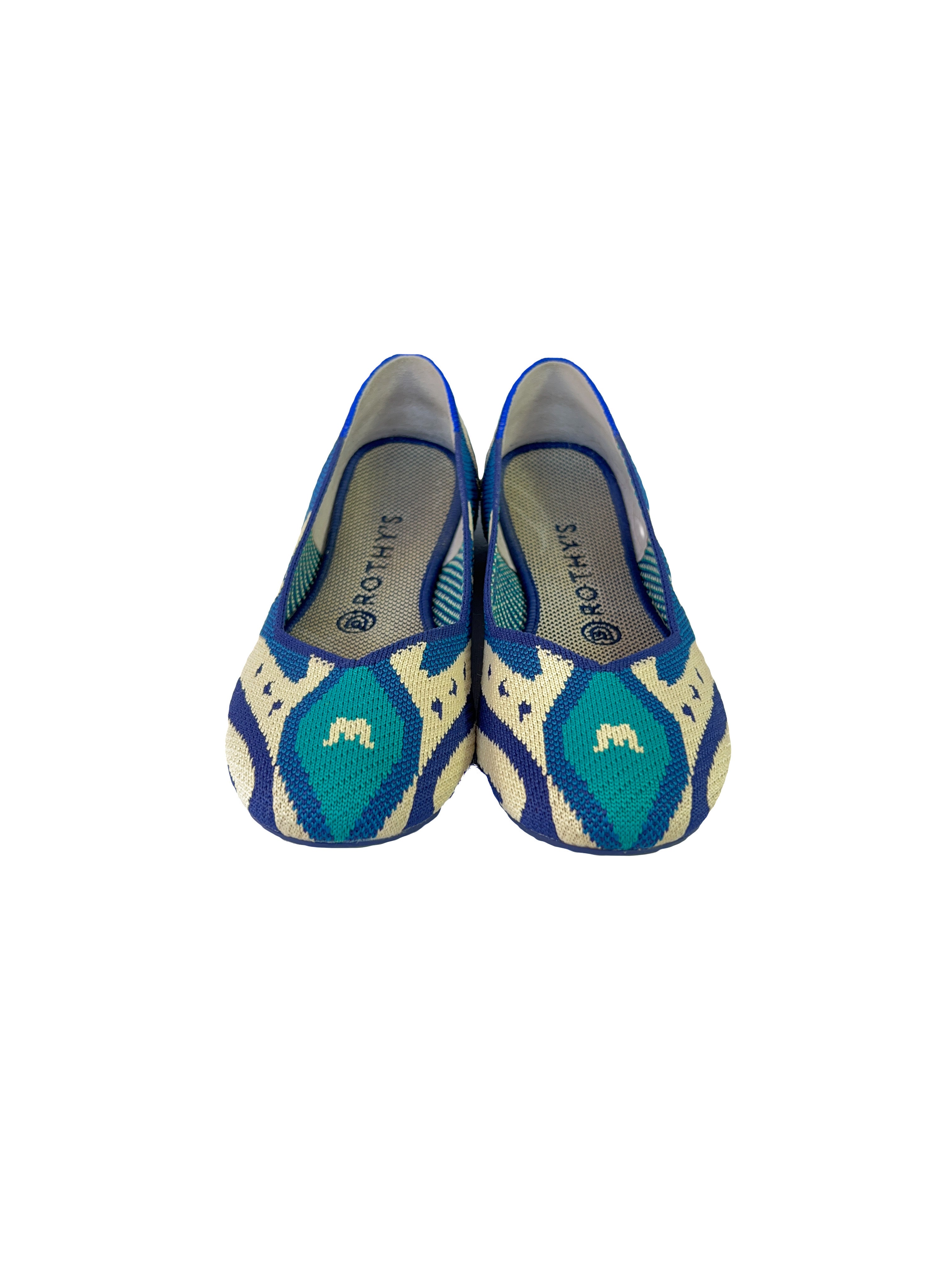 Rothy's blue, green, and tan print rounded toe flats size 8