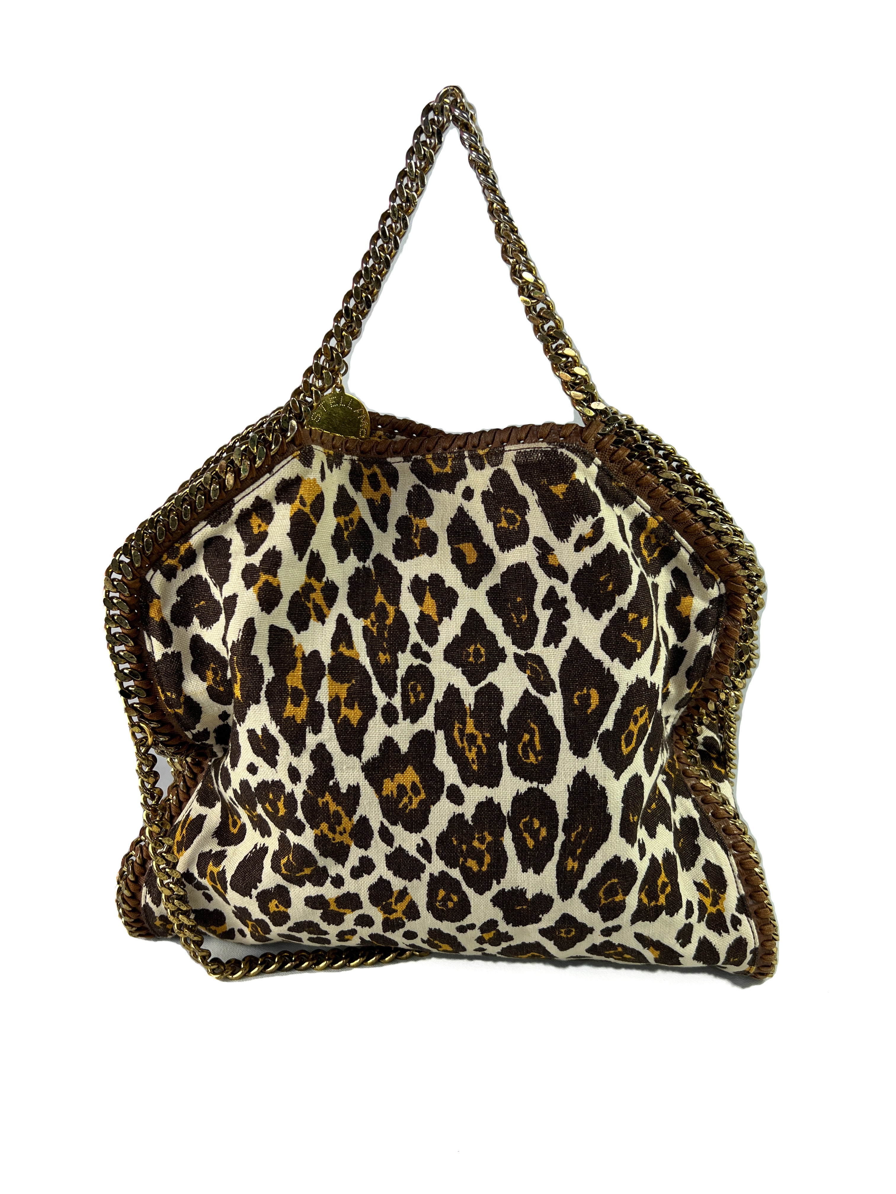 Stella McCartney small linen leopard print Falabella tote