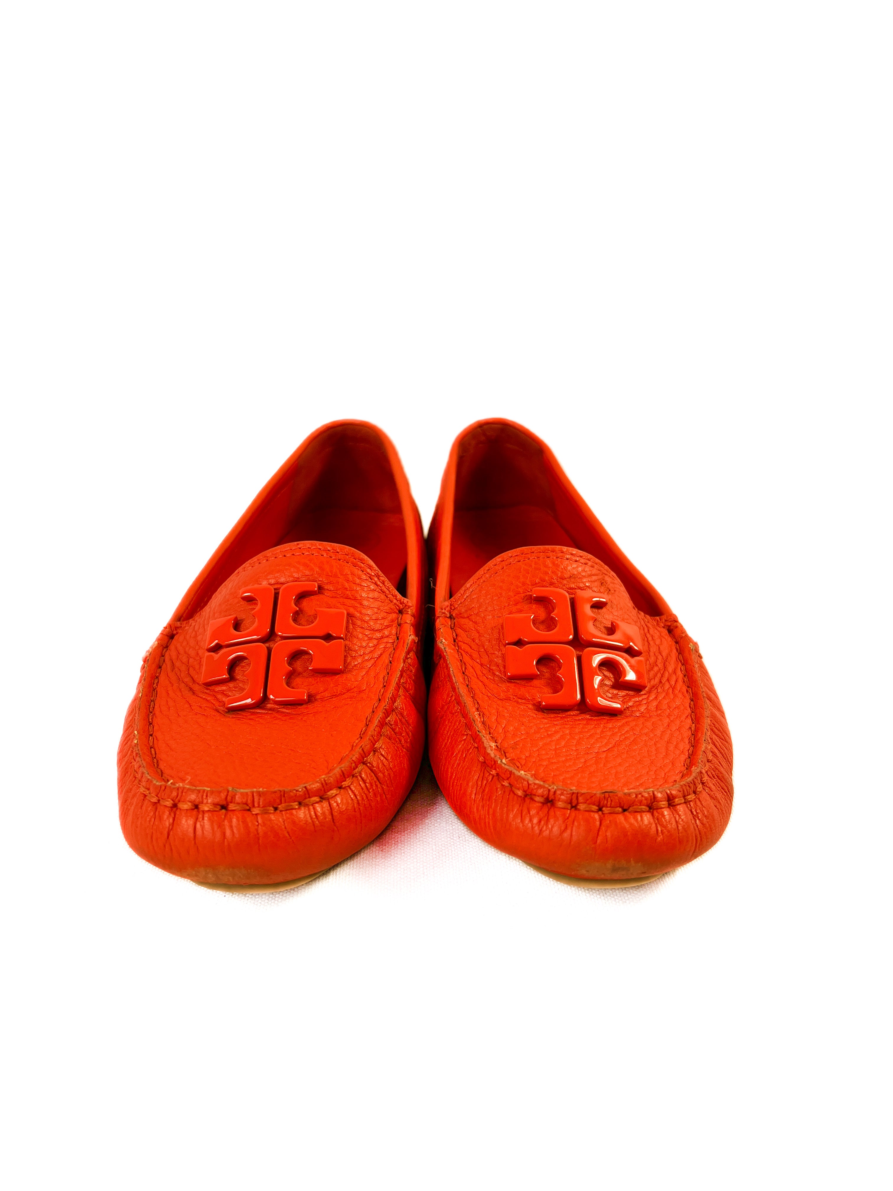 Tory Burch orange leather loafers size 7