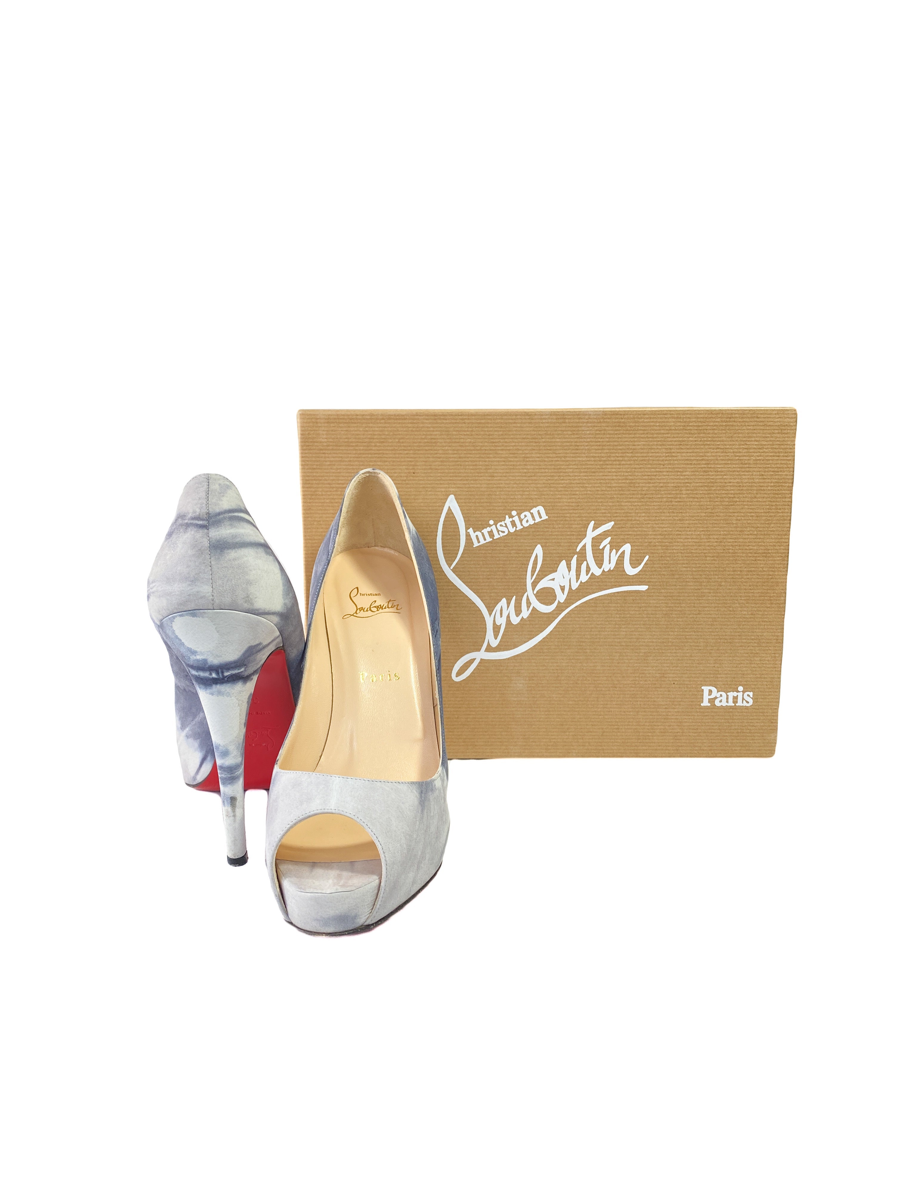 Christian Louboutin blue white tie dye very prive 120 pumps size 39.5
