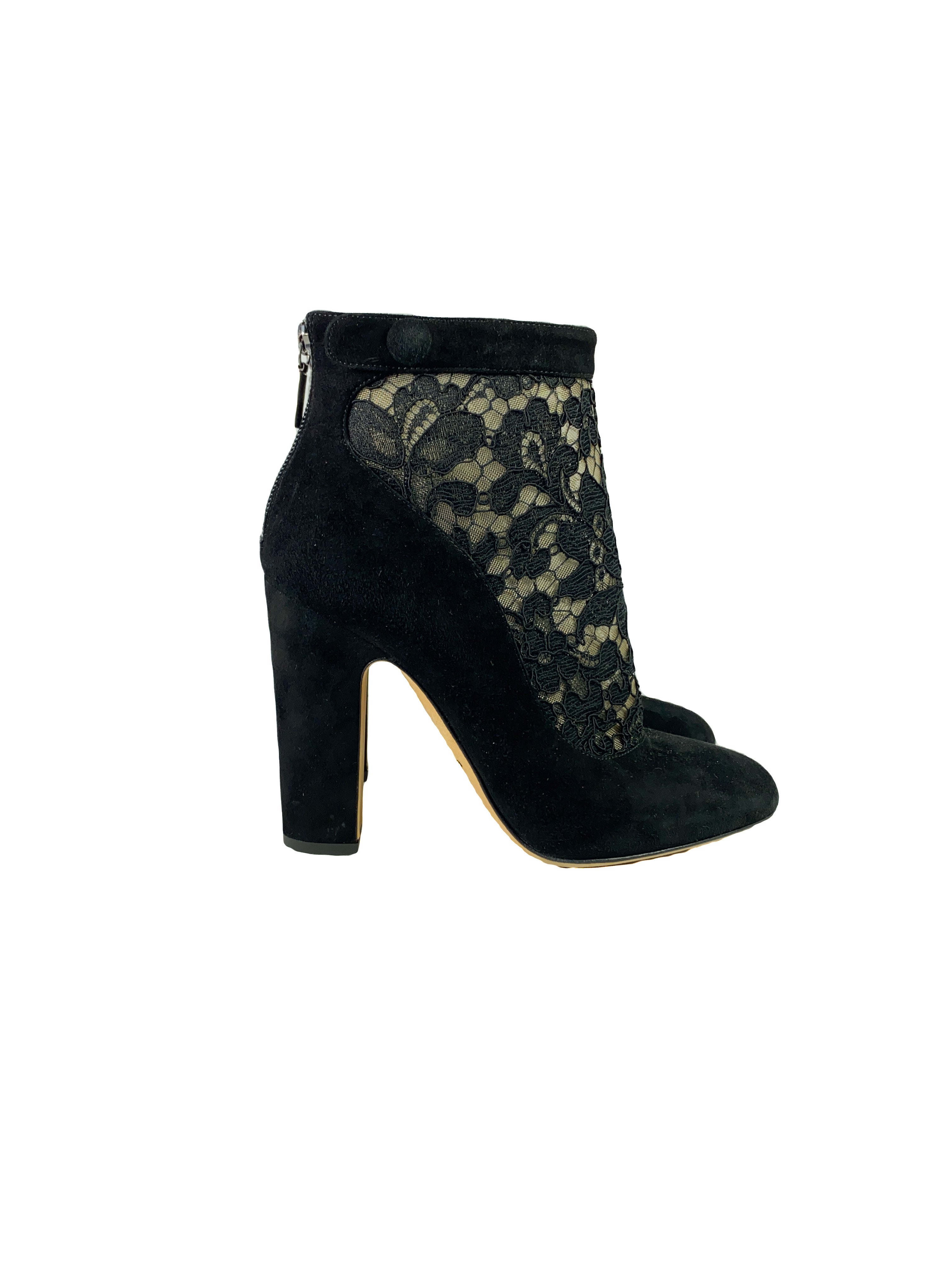 Dolce & Gabbana black suede and lace booties size 39