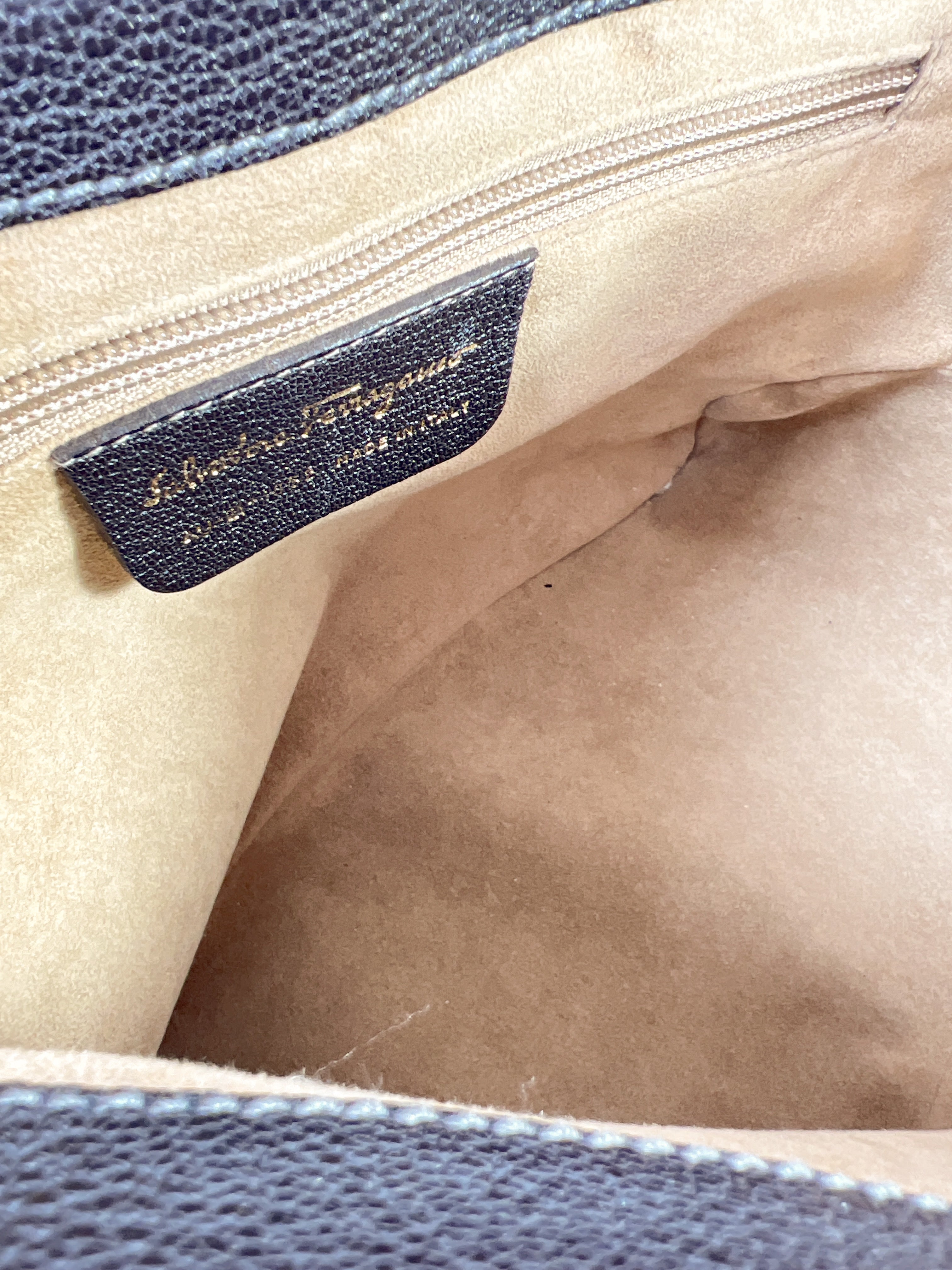 Salvatore Ferragamo taupe suede shoulder bag