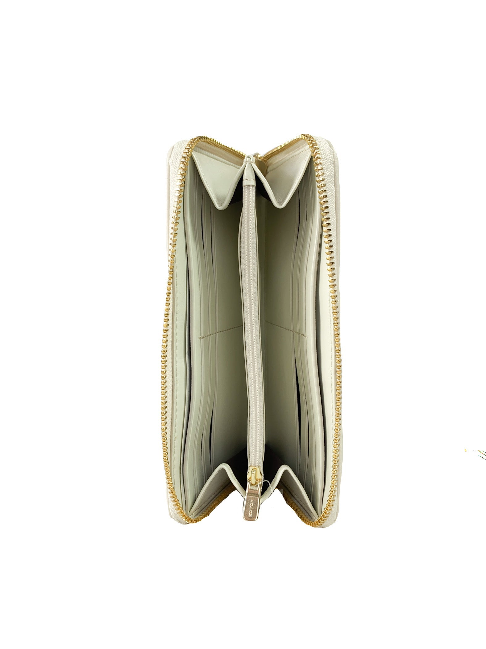 Coach beige & white leather coated canvas zip around wallet NWT