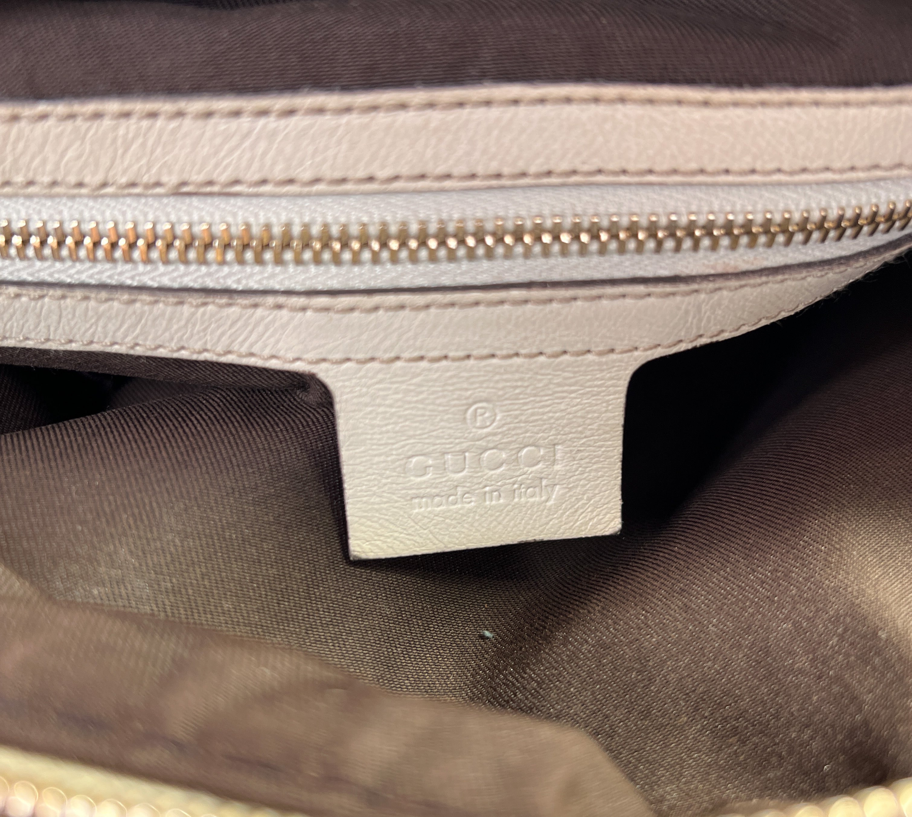 Gucci white and brown signature satchel