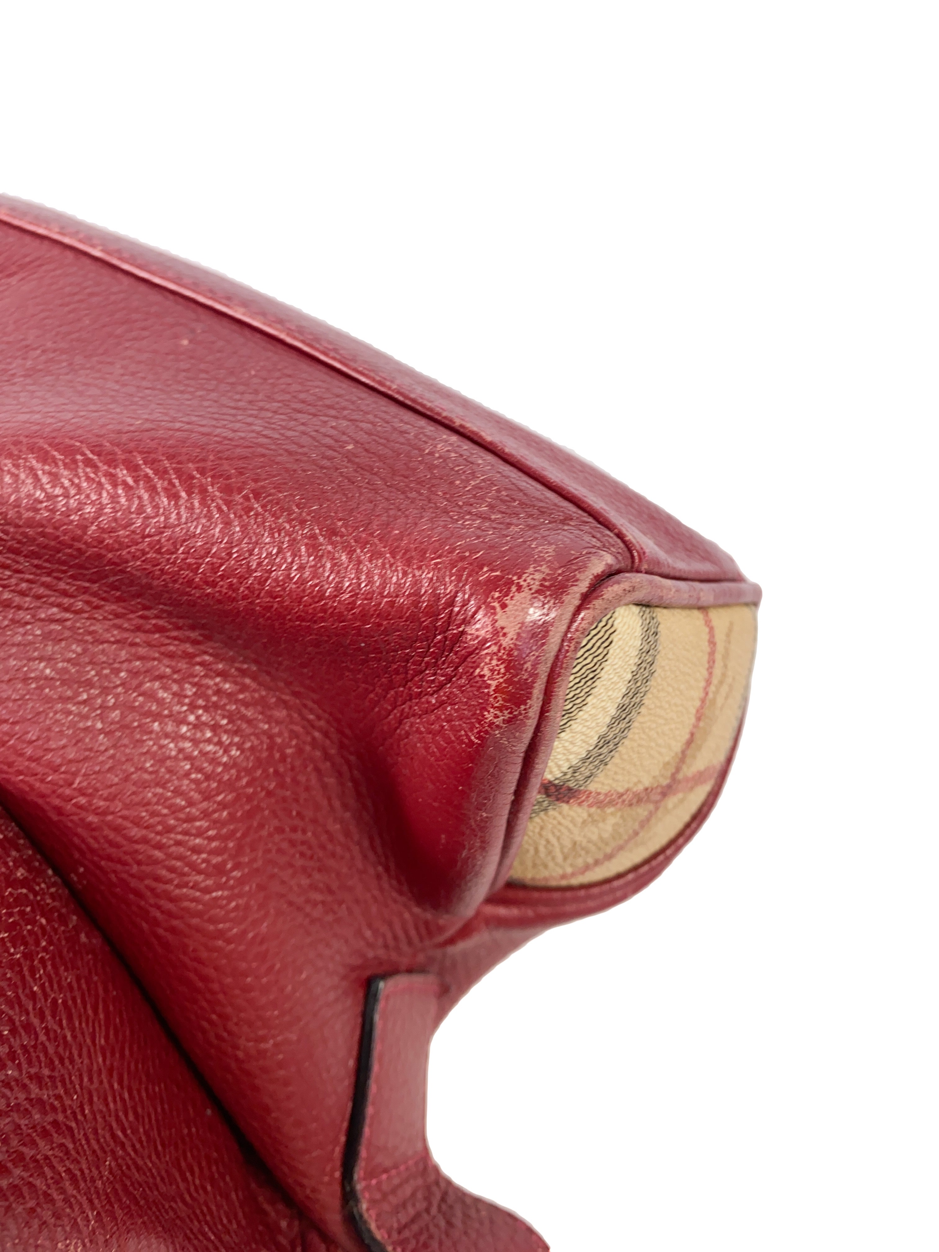 Burberry red leather plaid shoulder bag AS IS