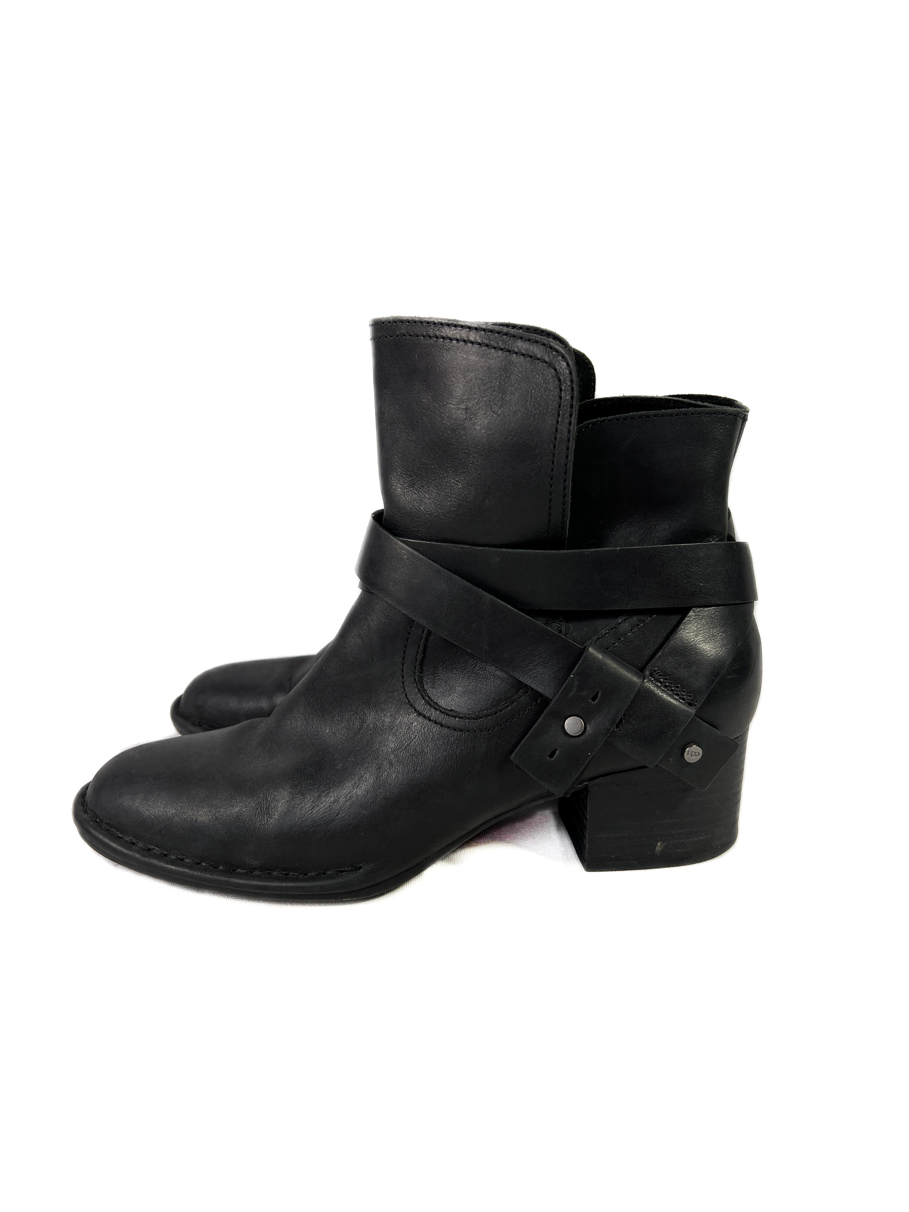UGG black leather short ankle boots size 10