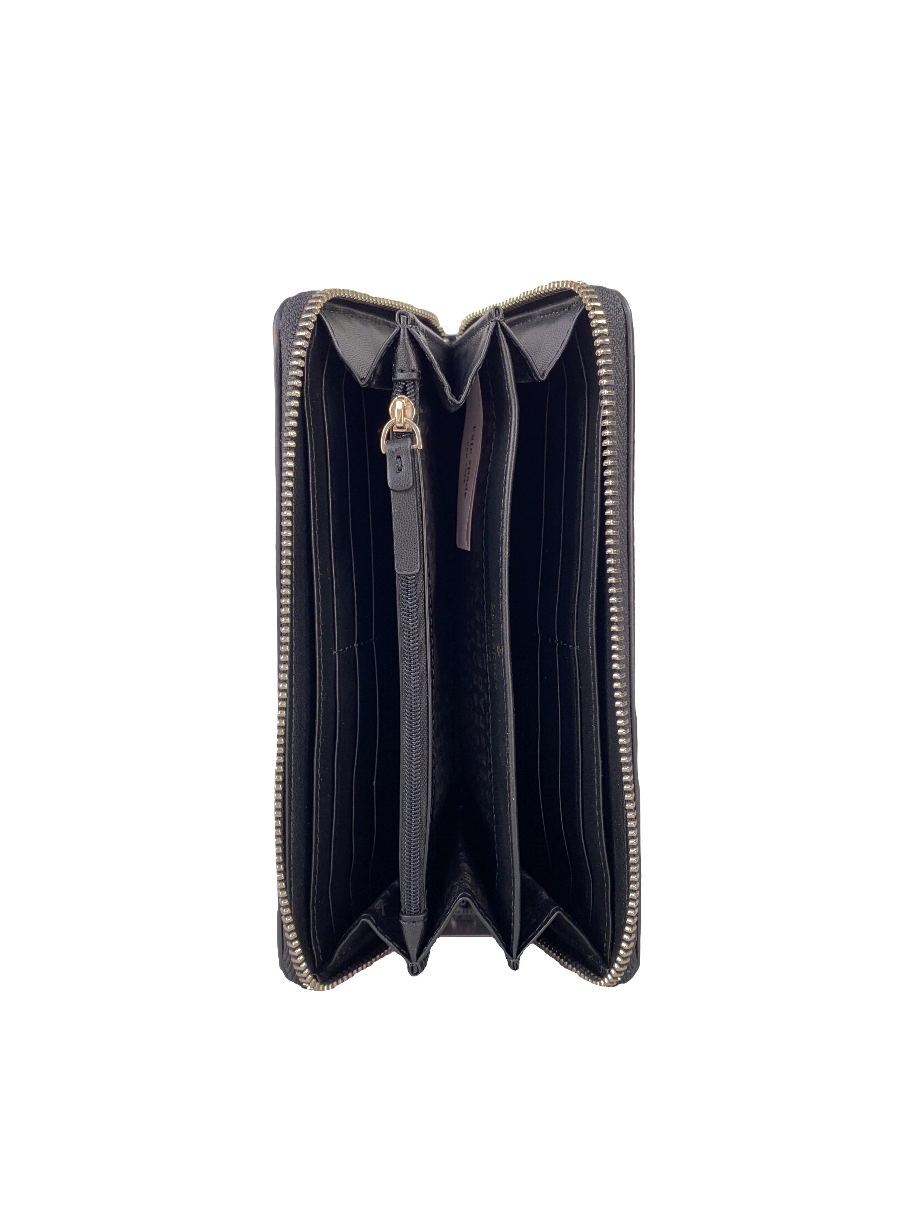 Kate Spade pink black leather zip around wallet NEW