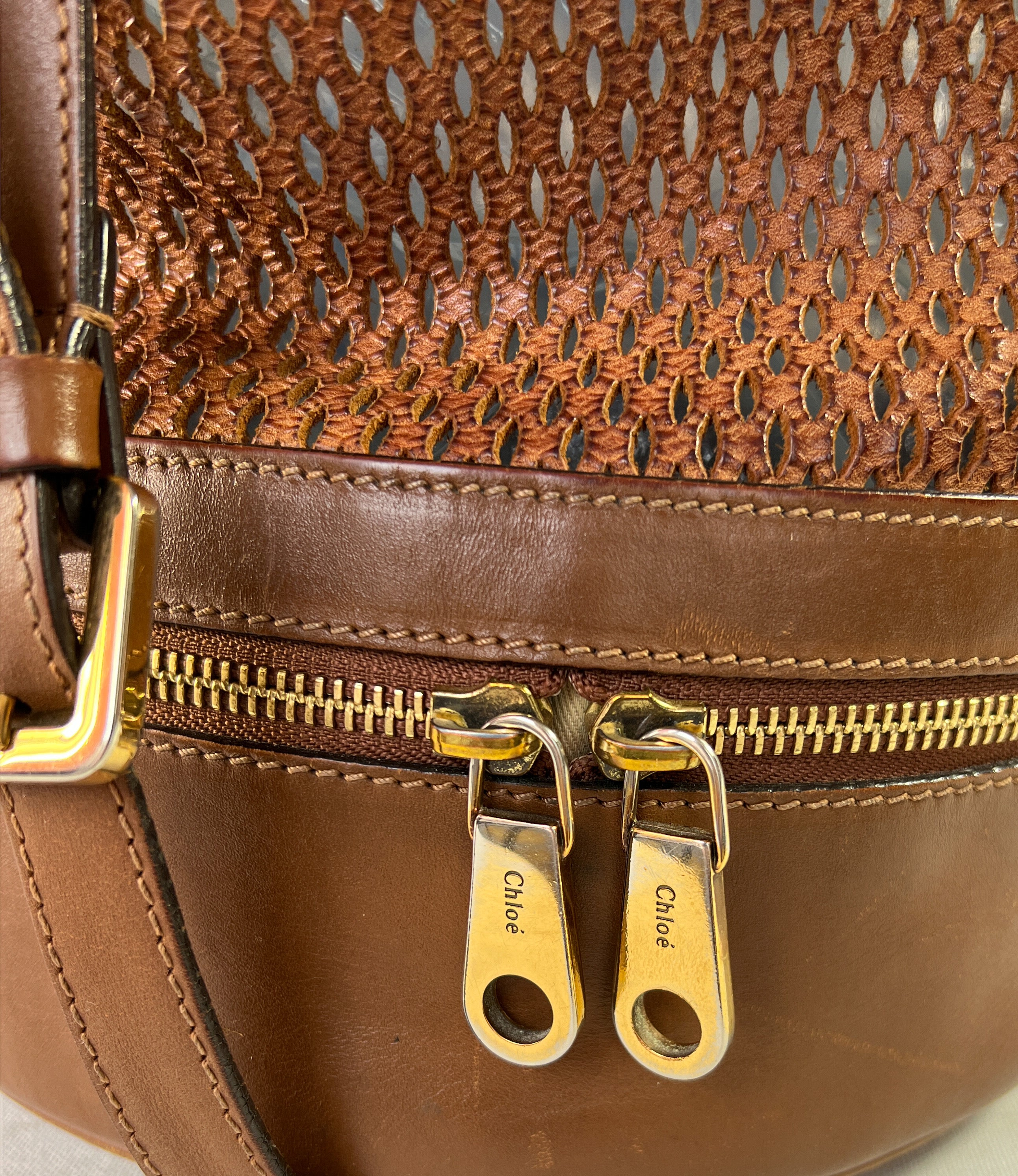 Chloe brown leather perforated bucket bag