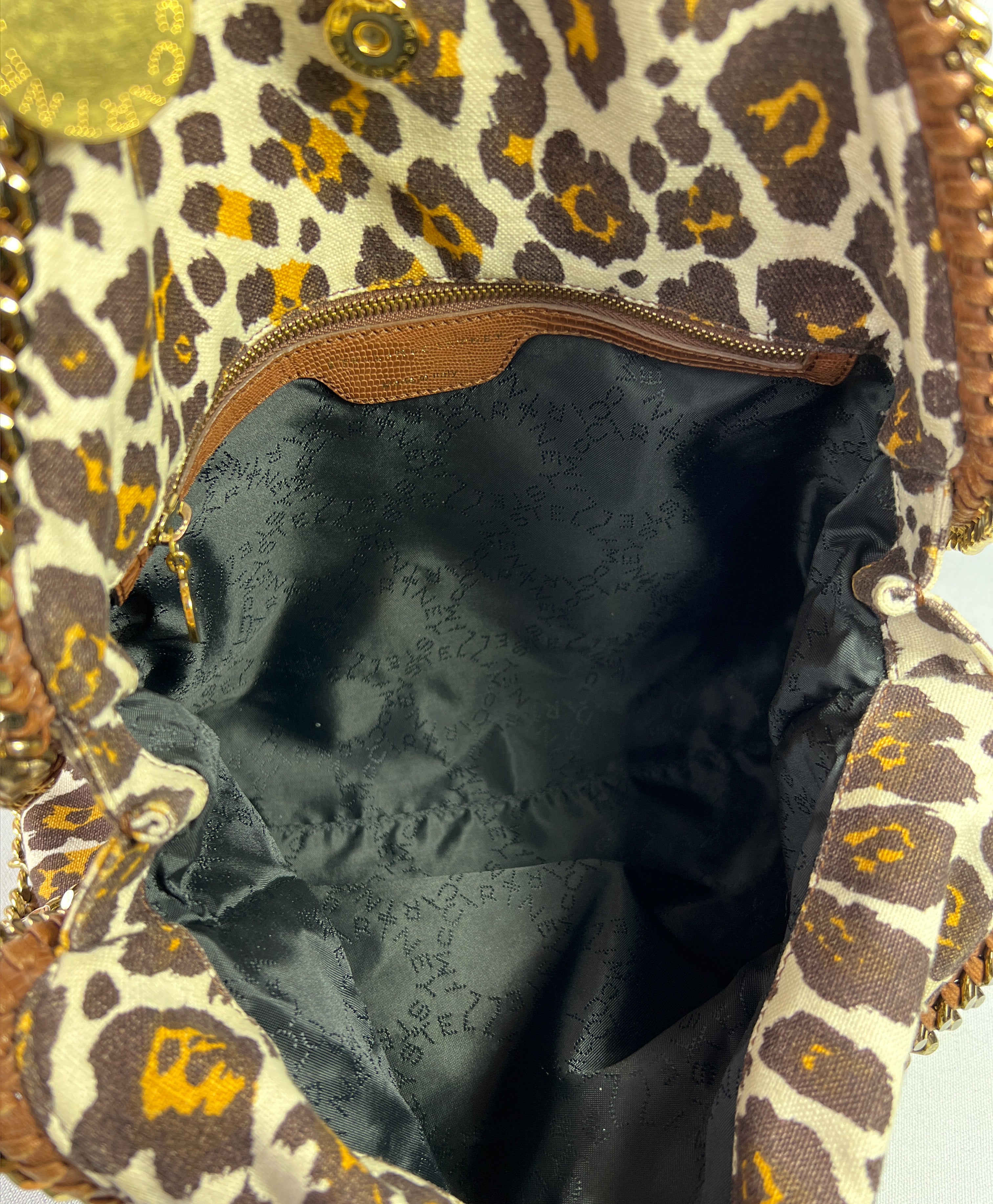 Stella McCartney small linen leopard print Falabella tote