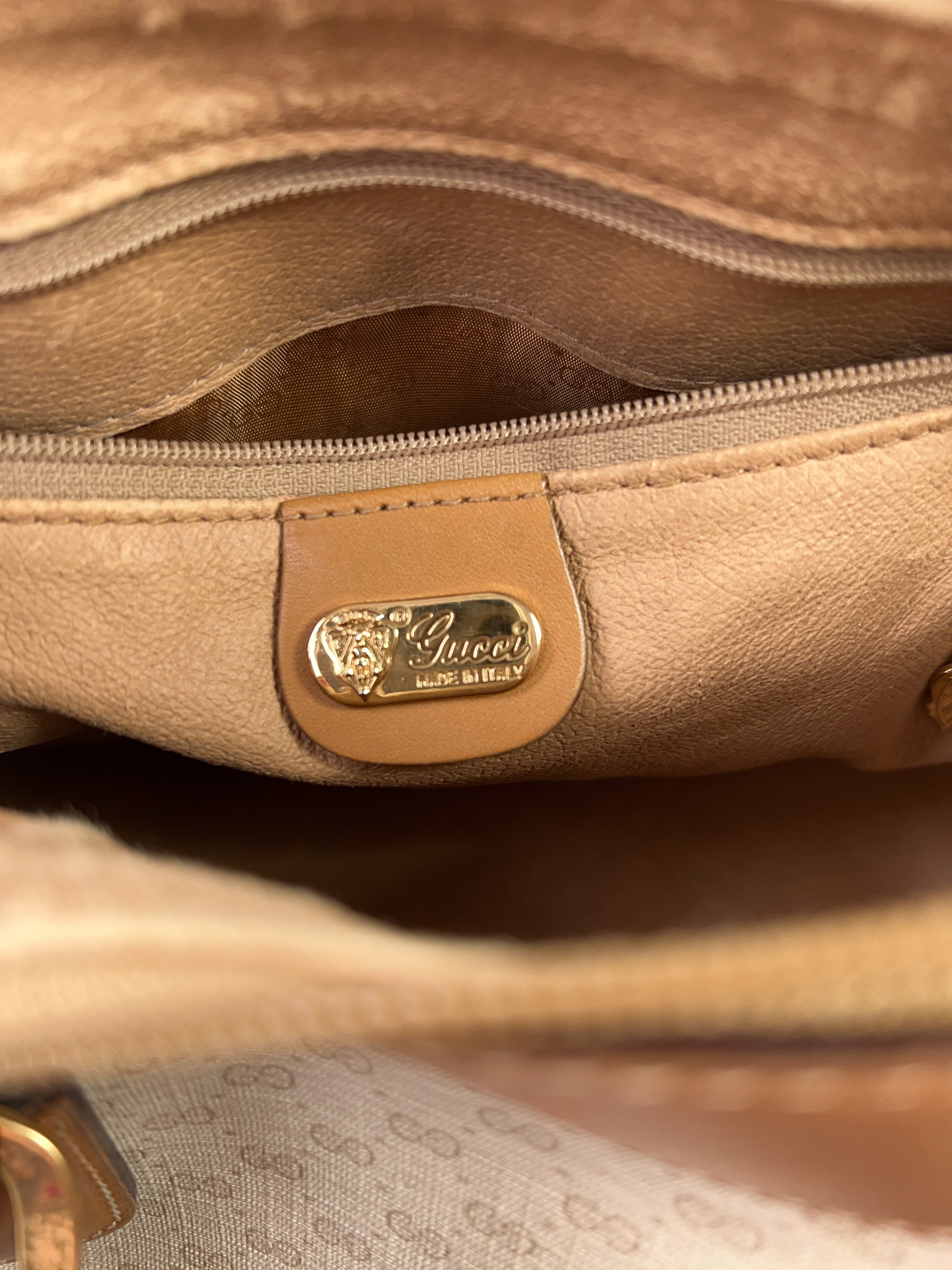 Gucci cream and brown signature satchel