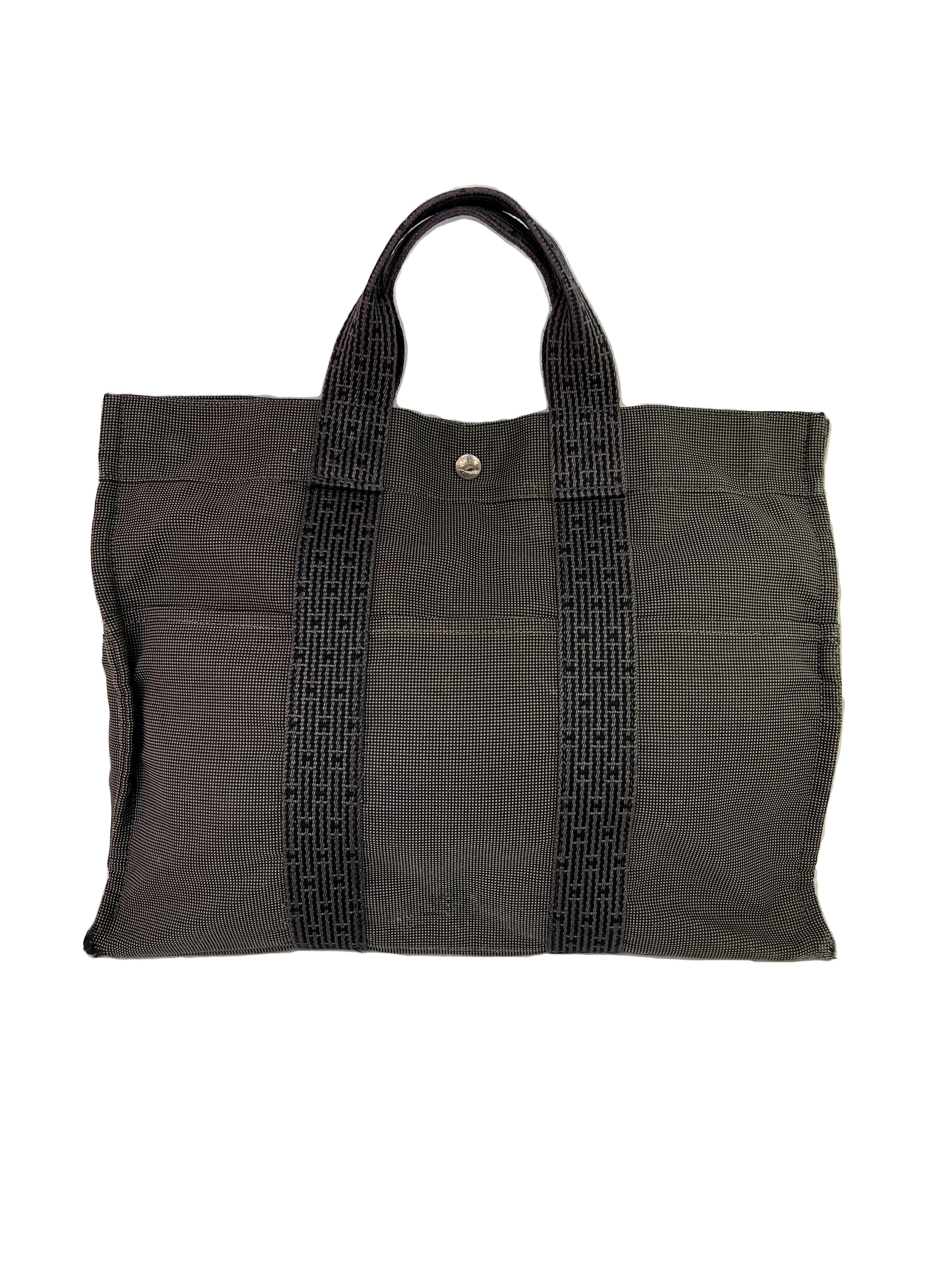 Hermes her line MM gray canvas tote