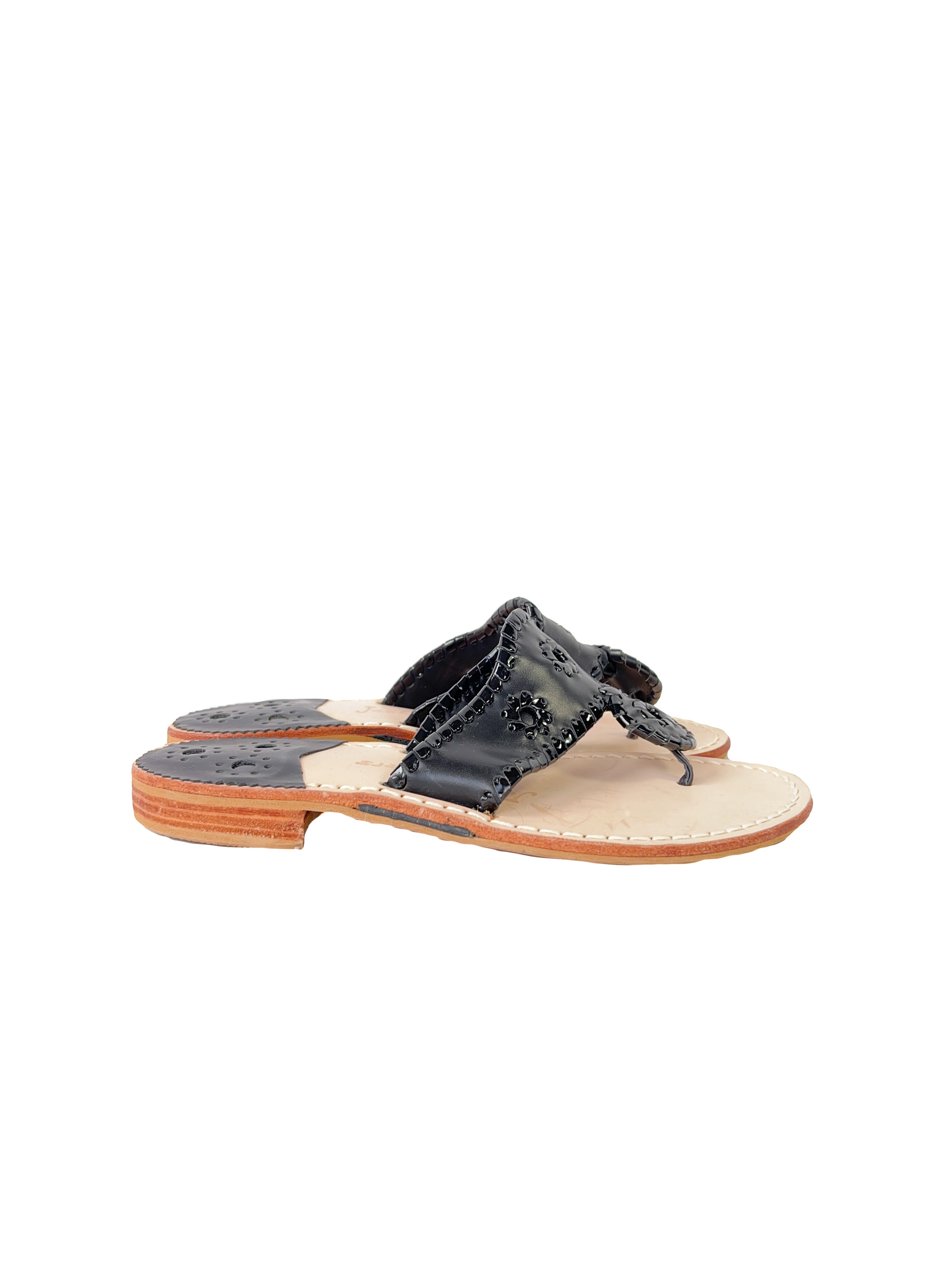Jack Rogers black leather flip flops size 6 NEW